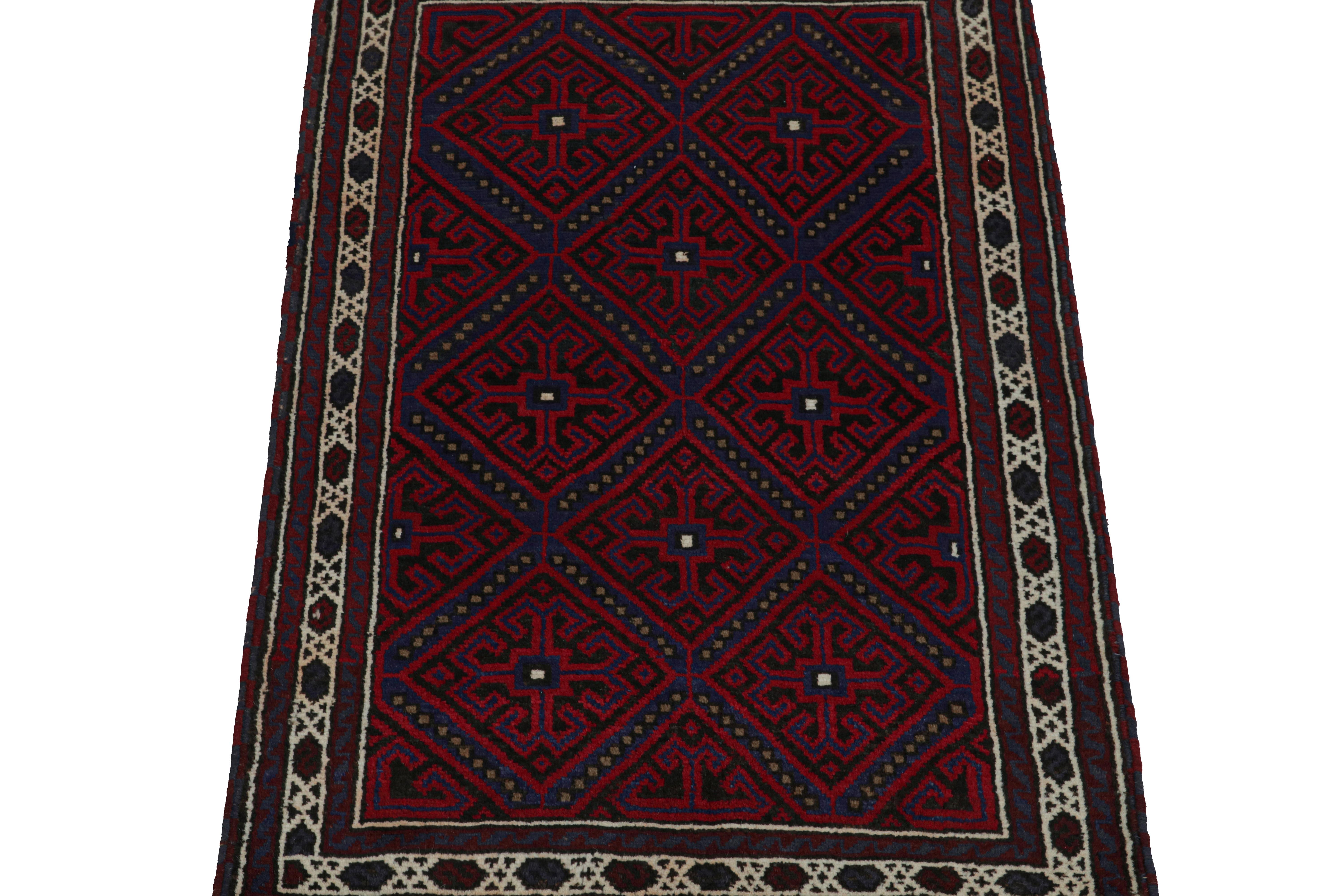 Tribal Vintage Baluch Persian rug in Red, Blue & Black Patterns from Rug & Kilim For Sale