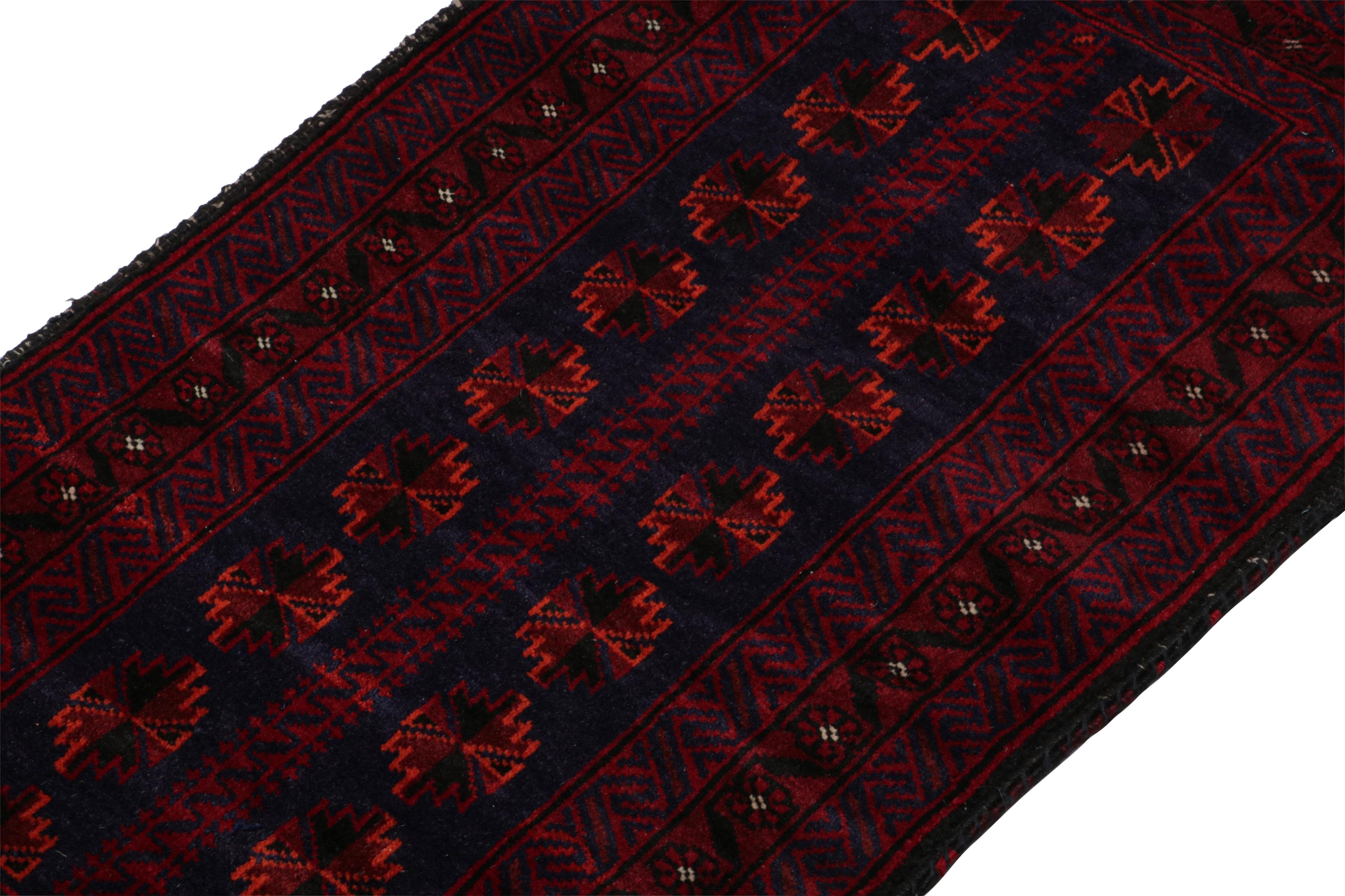 Indian Vintage Baluch Persian rug in Red, Blue & Black Patterns from Rug & Kilim For Sale
