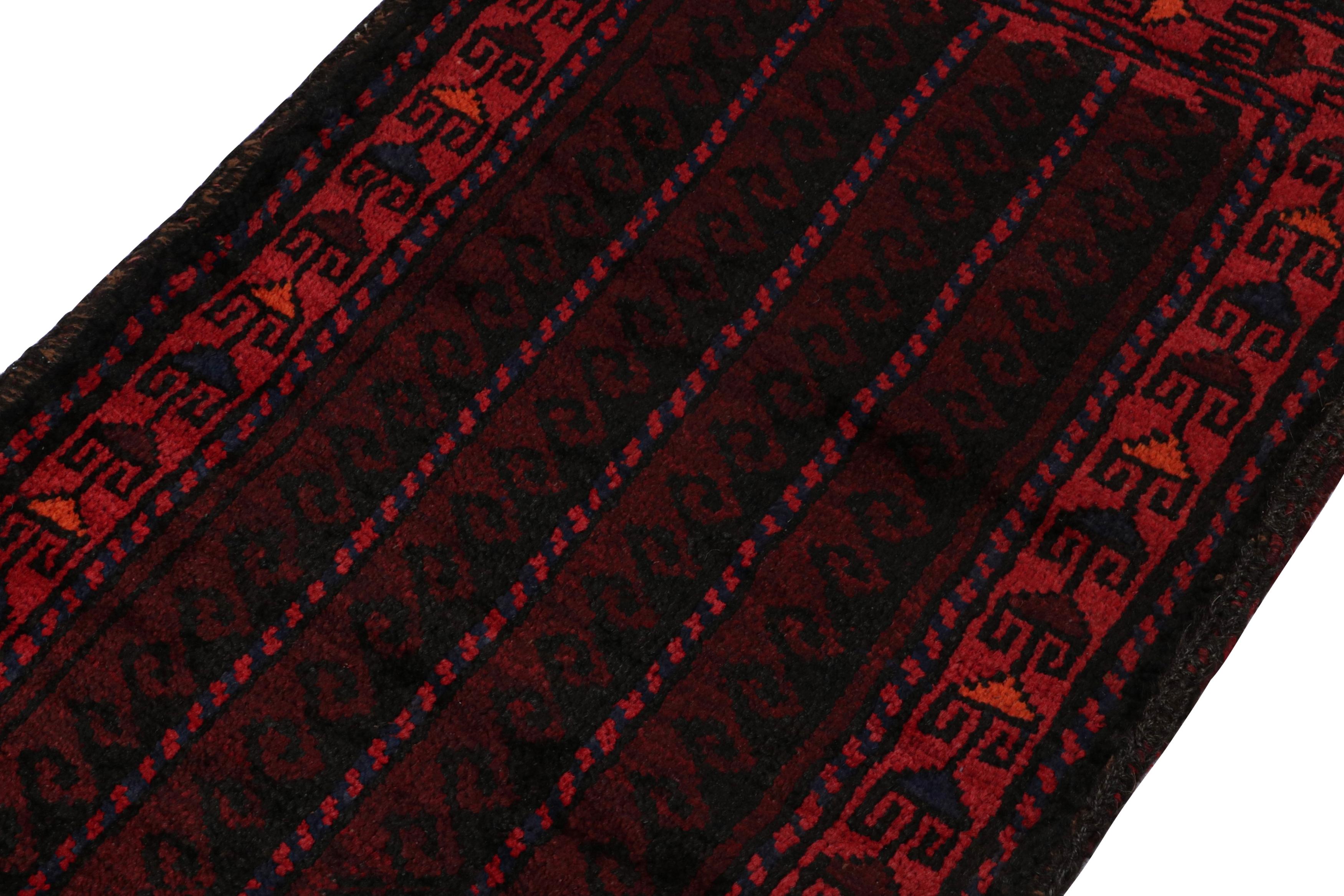 Hand-Knotted Vintage Baluch Afghan rug in Red, Blue & Black Patterns from Rug & Kilim For Sale