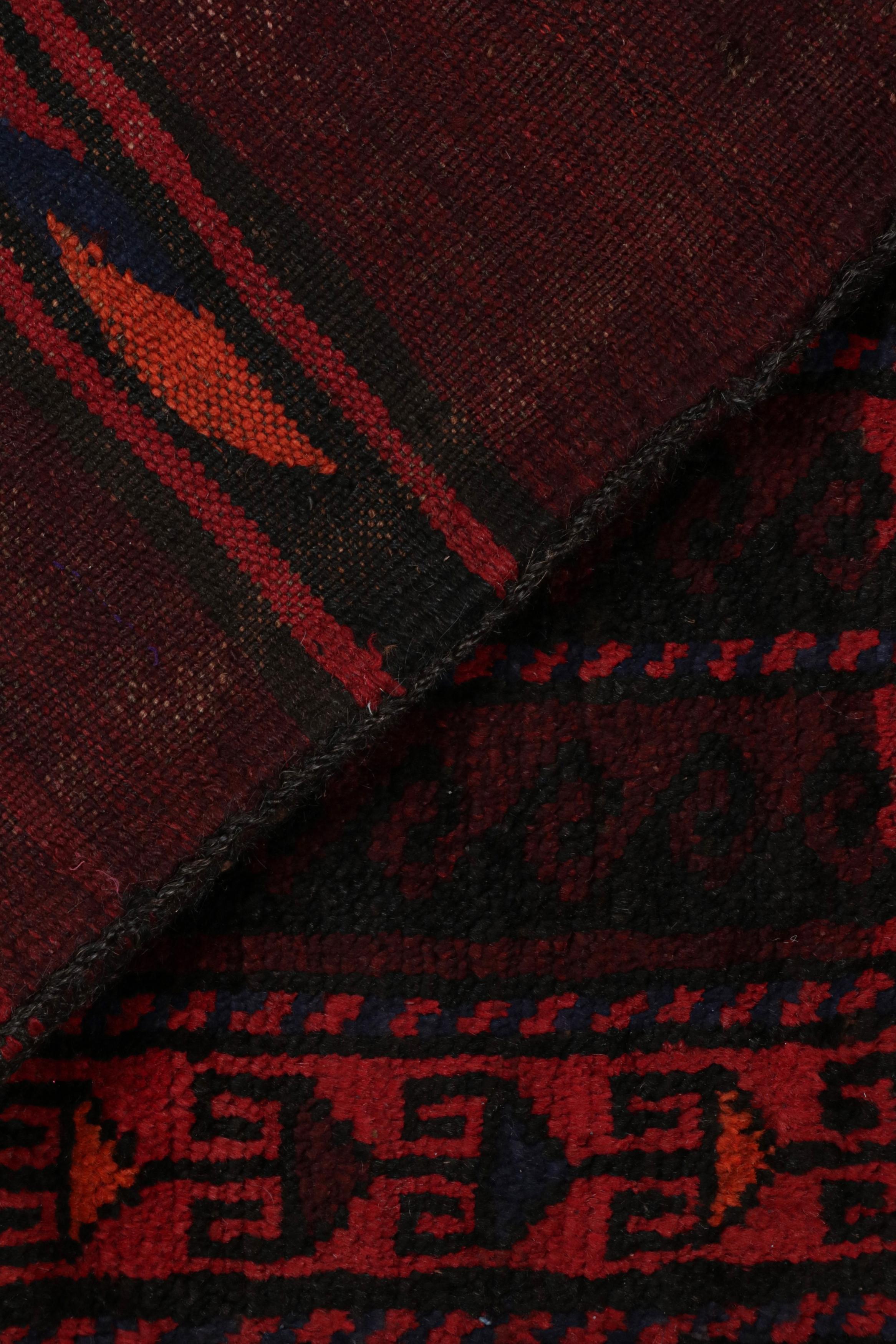 Wool Vintage Baluch Afghan rug in Red, Blue & Black Patterns from Rug & Kilim For Sale