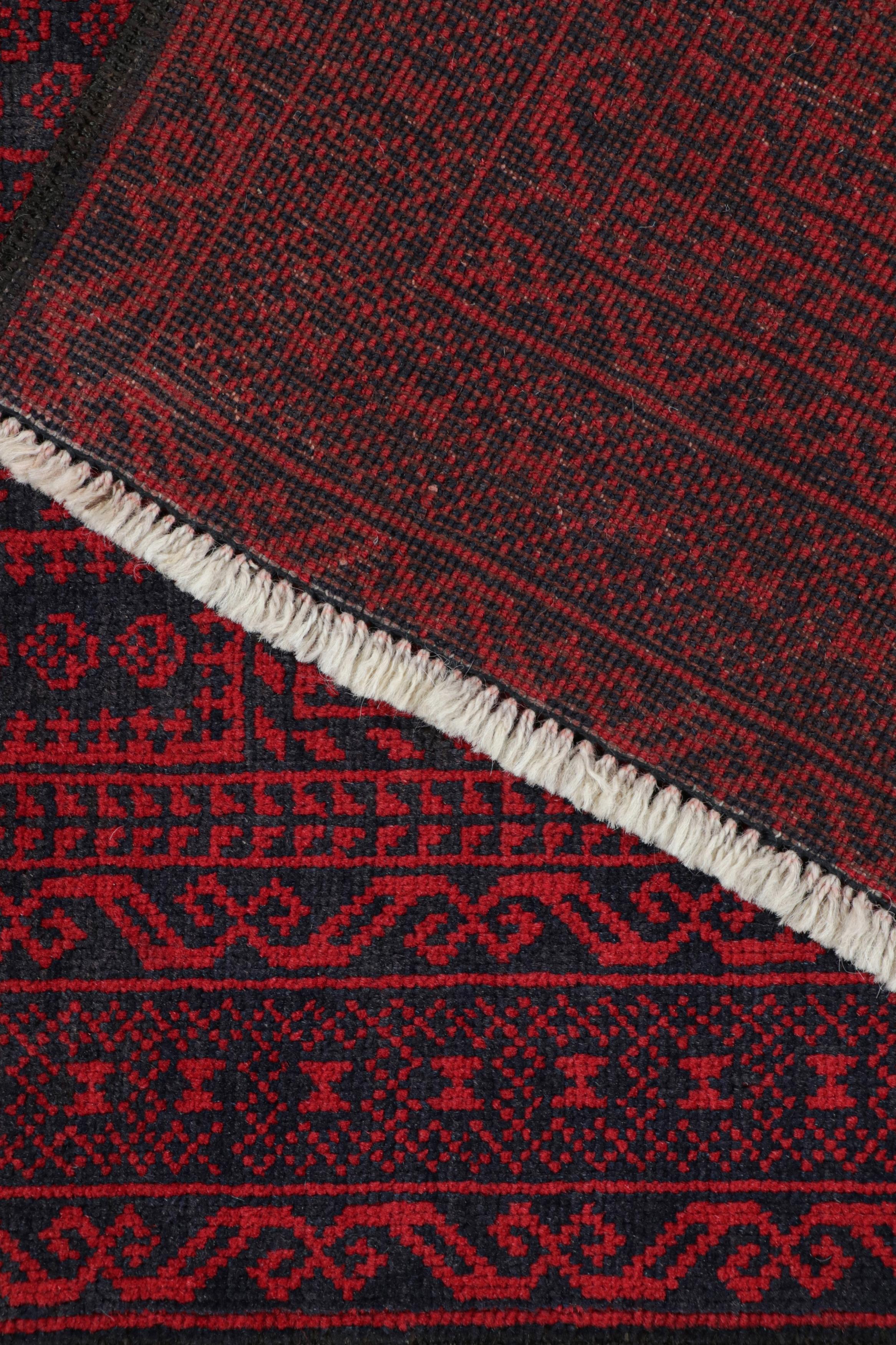 Wool Vintage Baluch Persian rug in Red & Blue-Black Patterns from Rug & Kilim For Sale