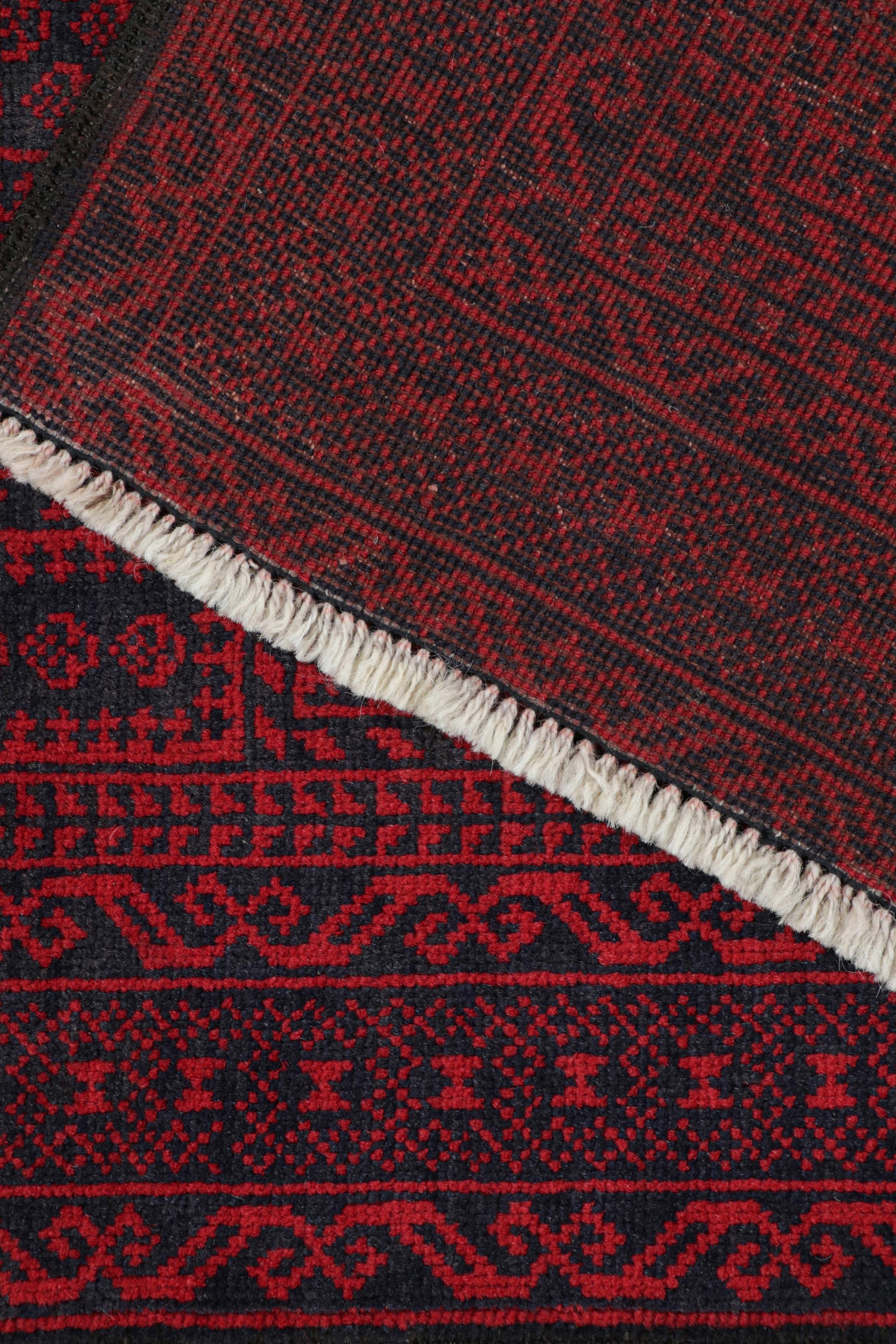 Wool Vintage Baluch Afghan rug in Red & Blue-Black Patterns from Rug & Kilim For Sale