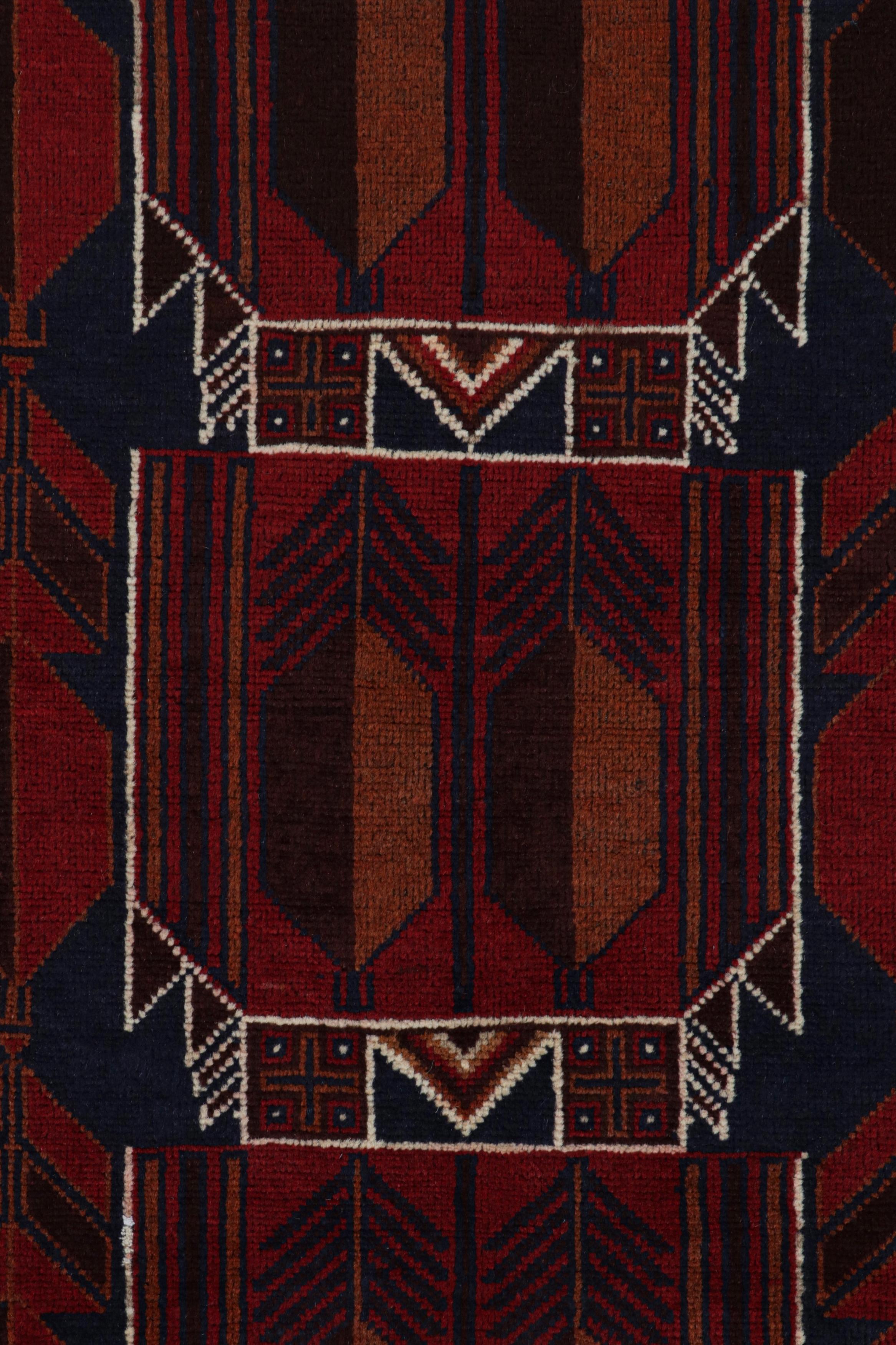 Mid-20th Century Vintage Baluch Persian rug in Red, Blue, Brown Tribal Patterns from Rug & Kilim For Sale