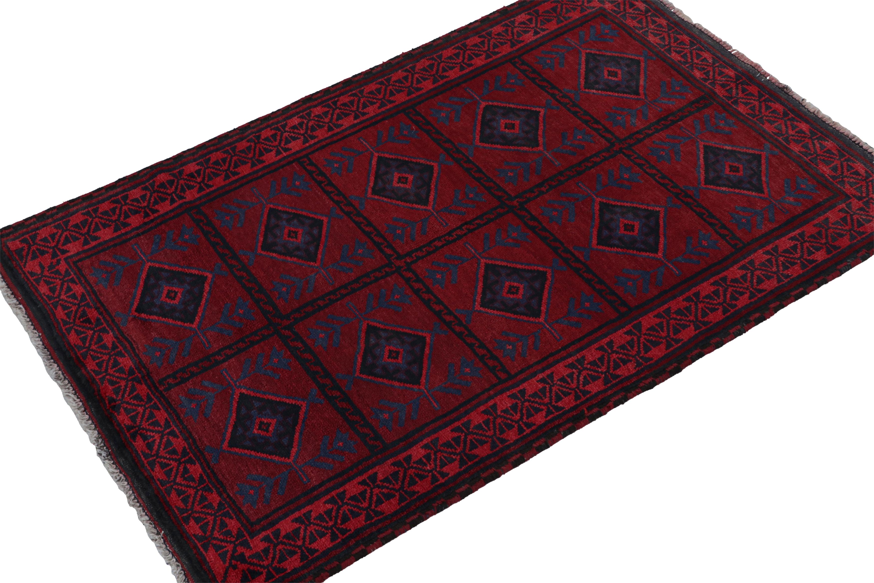 Hand-knotted in wool, this 4x6 Baluch Persian rug of the 1950s is the latest to enter Rug & Kilim’s Antique & Vintage collection.

On the Design:

The piece carries tribal patterns in red & blue colorways. Connoisseurs will note the employment of