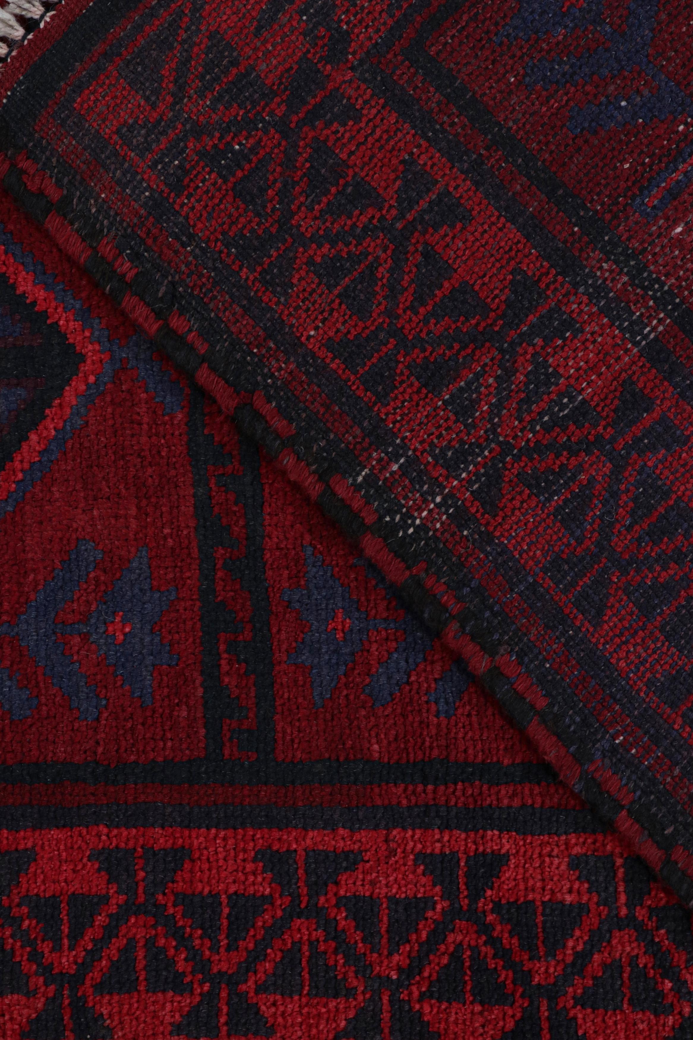 Wool Vintage Baluch Persian rug in Red & Blue Patterns from Rug & Kilim For Sale