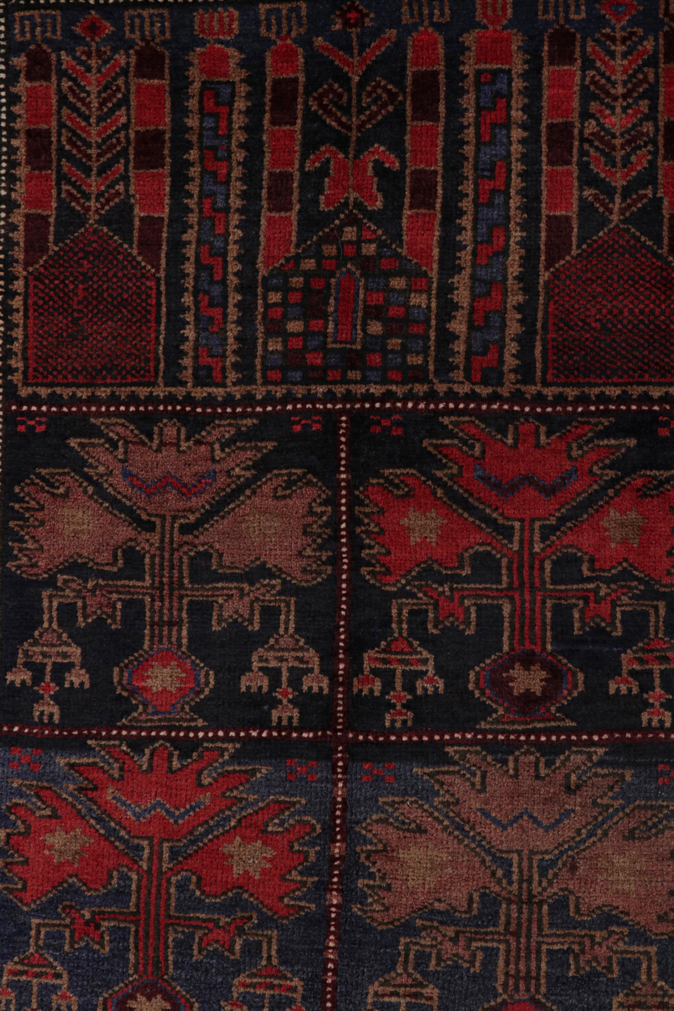 Mid-20th Century Vintage Baluch Persian rug in Red & Blue Pictorial Patterns from Rug & Kilim For Sale