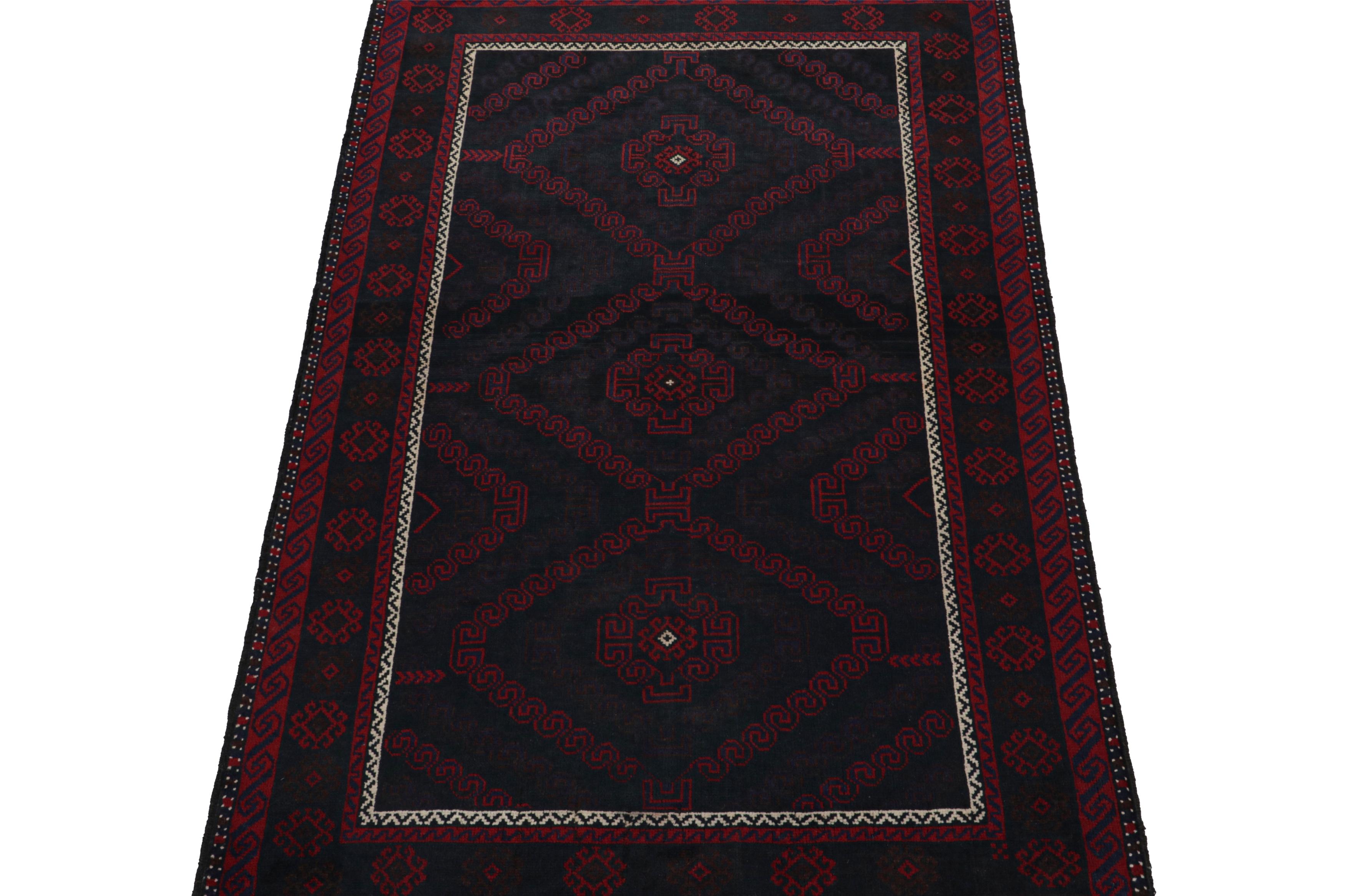 Hand-Knotted Vintage Baluch Persian rug in Red & Blue Tribal Patterns from Rug & Kilim For Sale