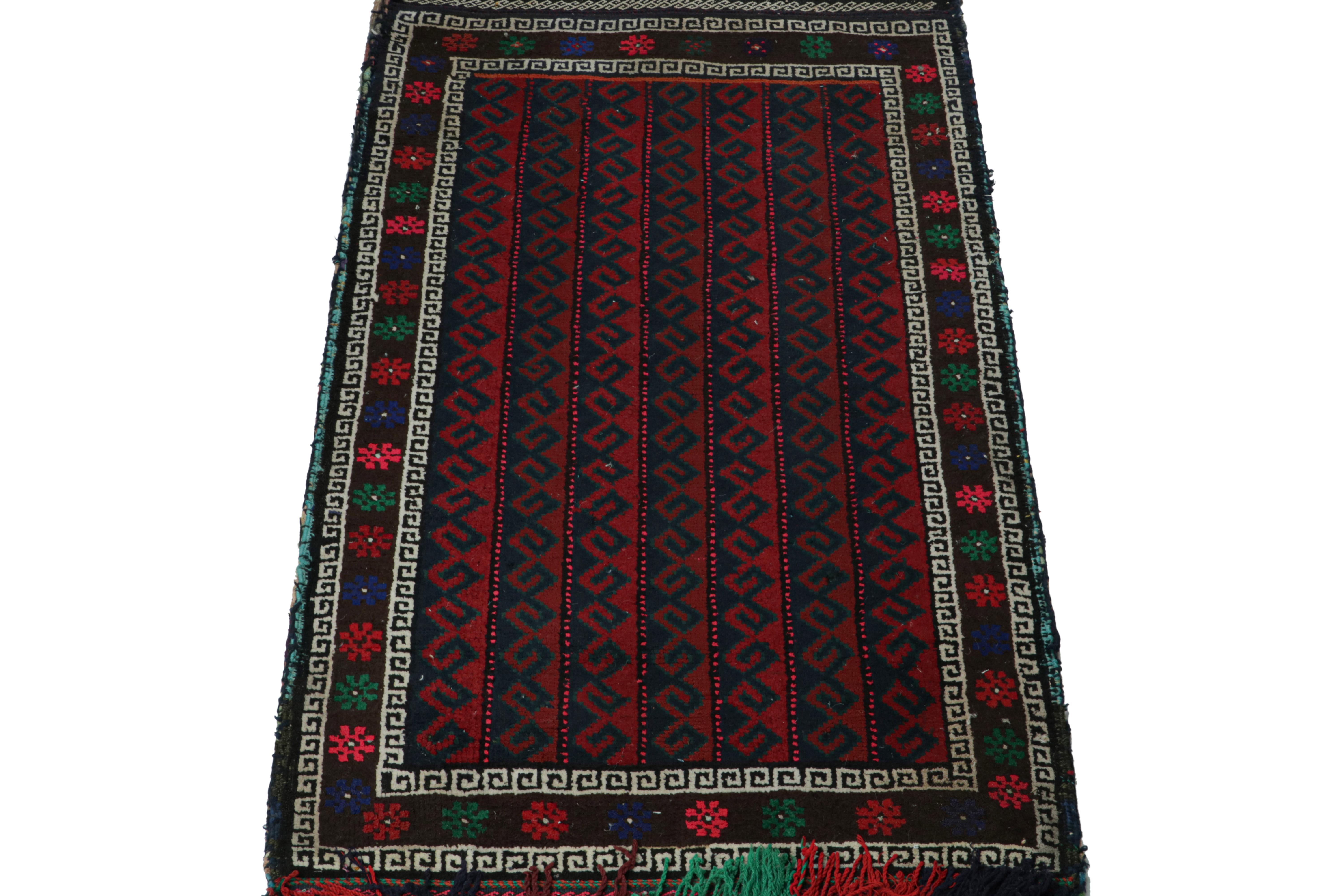 Tribal Vintage Baluch Persian rug in Red, Blue, White & Black Patterns from Rug & Kilim For Sale