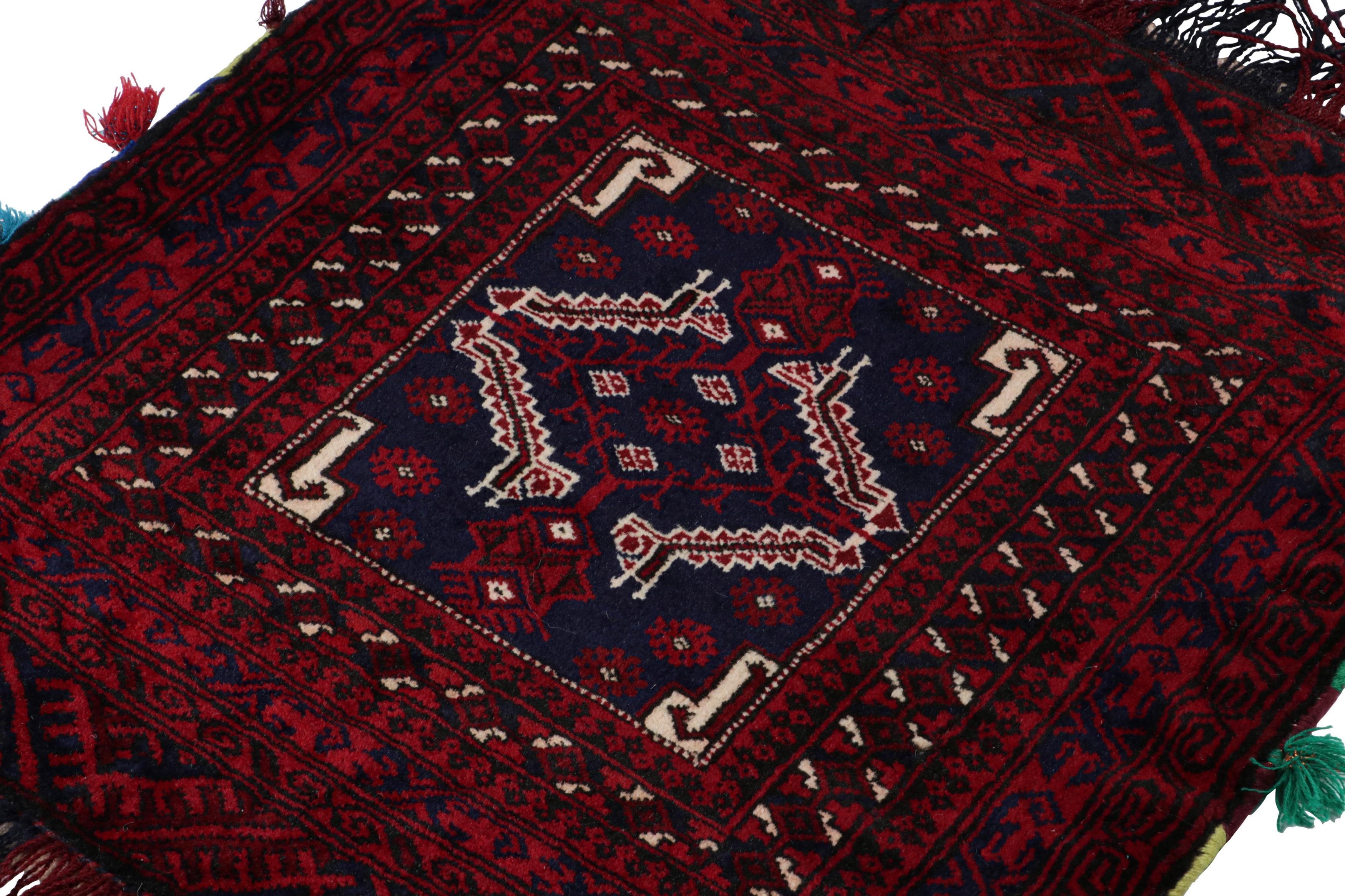 Hand-Knotted Vintage Baluch Persian rug in Red, Blue, White & Black Patterns from Rug & Kilim For Sale