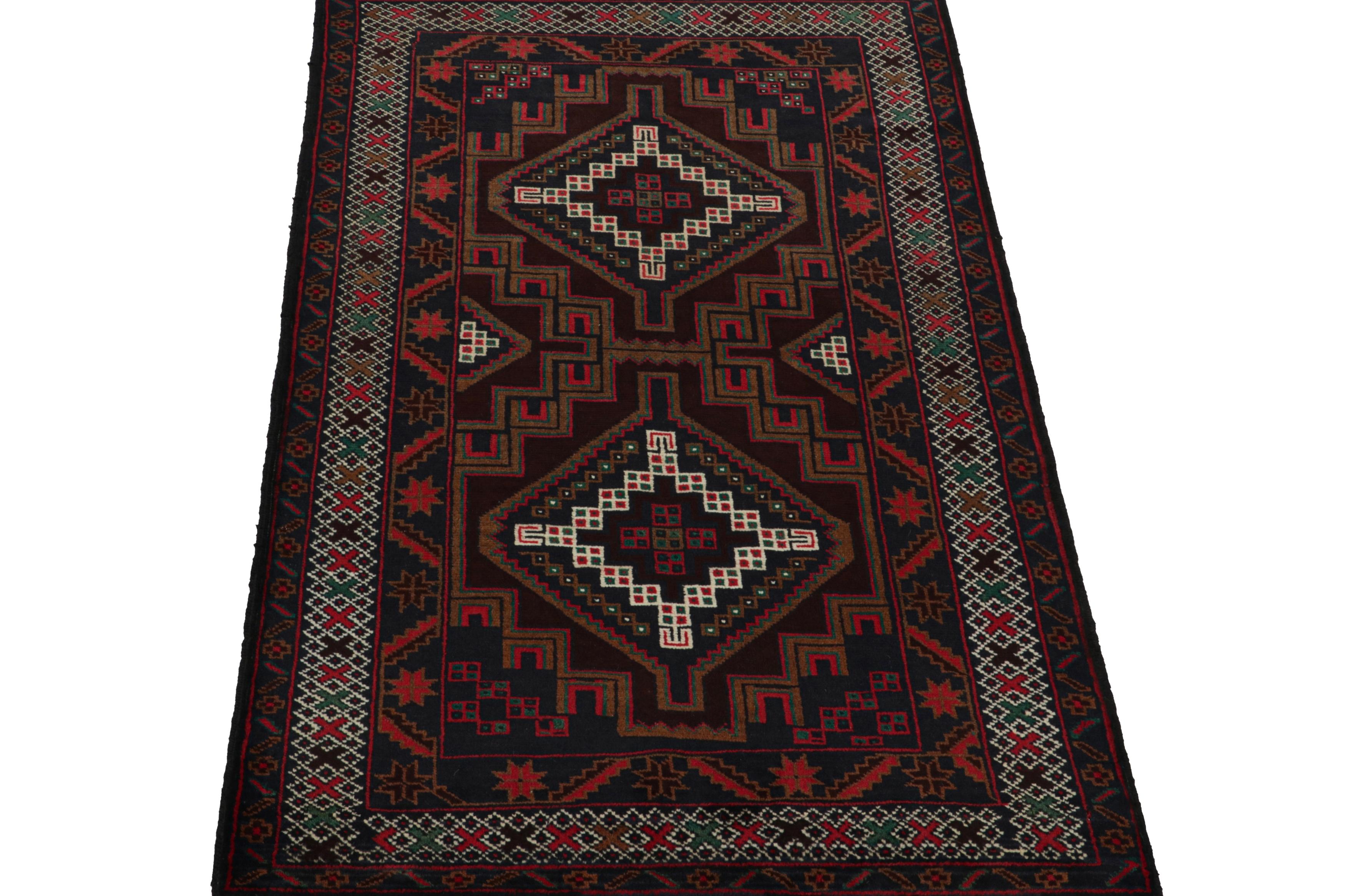 Tribal Vintage Baluch Persian rug in Red & Blue with Geometric Pattern from Rug & Kilim For Sale
