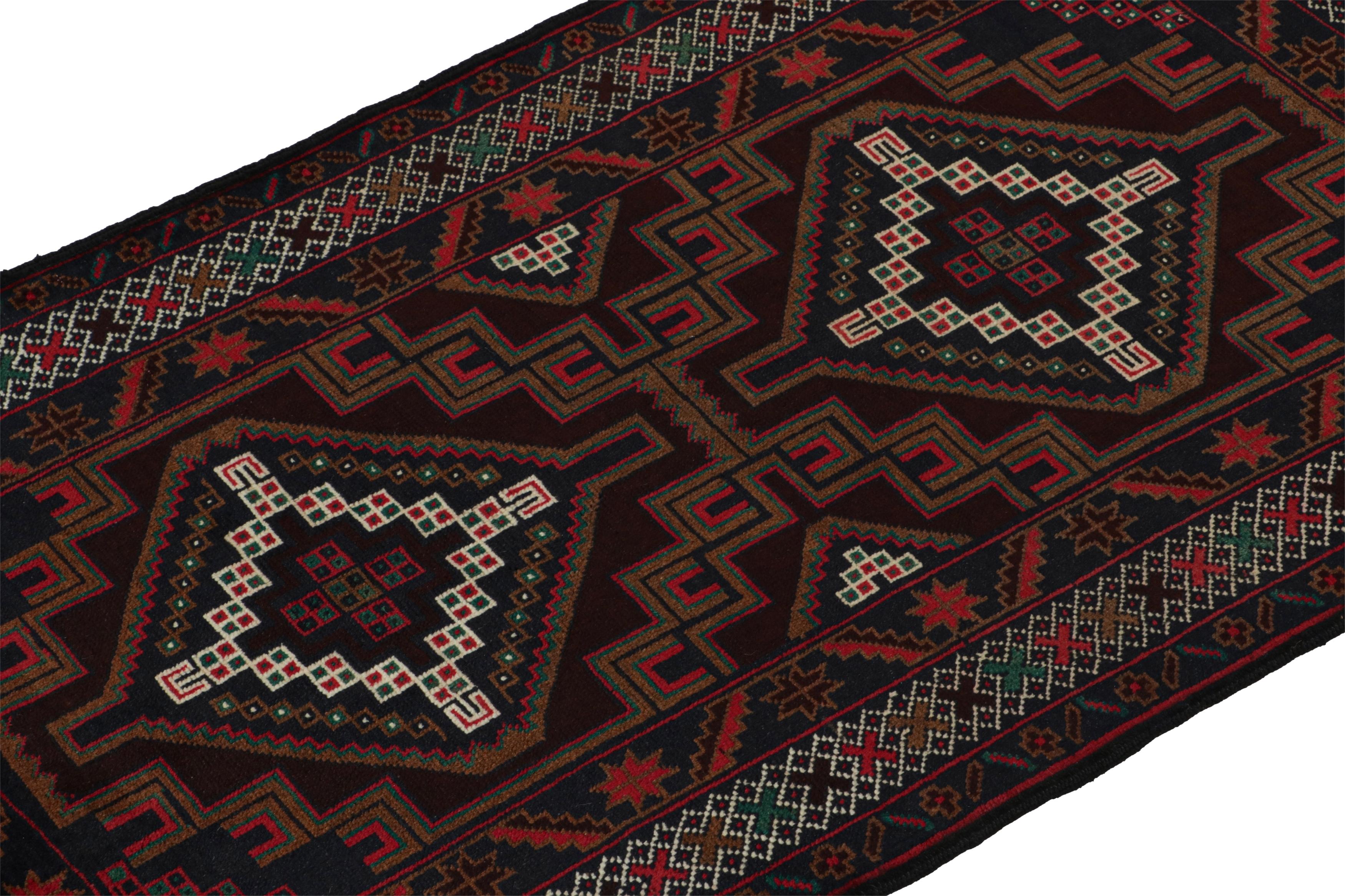 Hand-Knotted Vintage Baluch Persian rug in Red & Blue with Geometric Pattern from Rug & Kilim For Sale