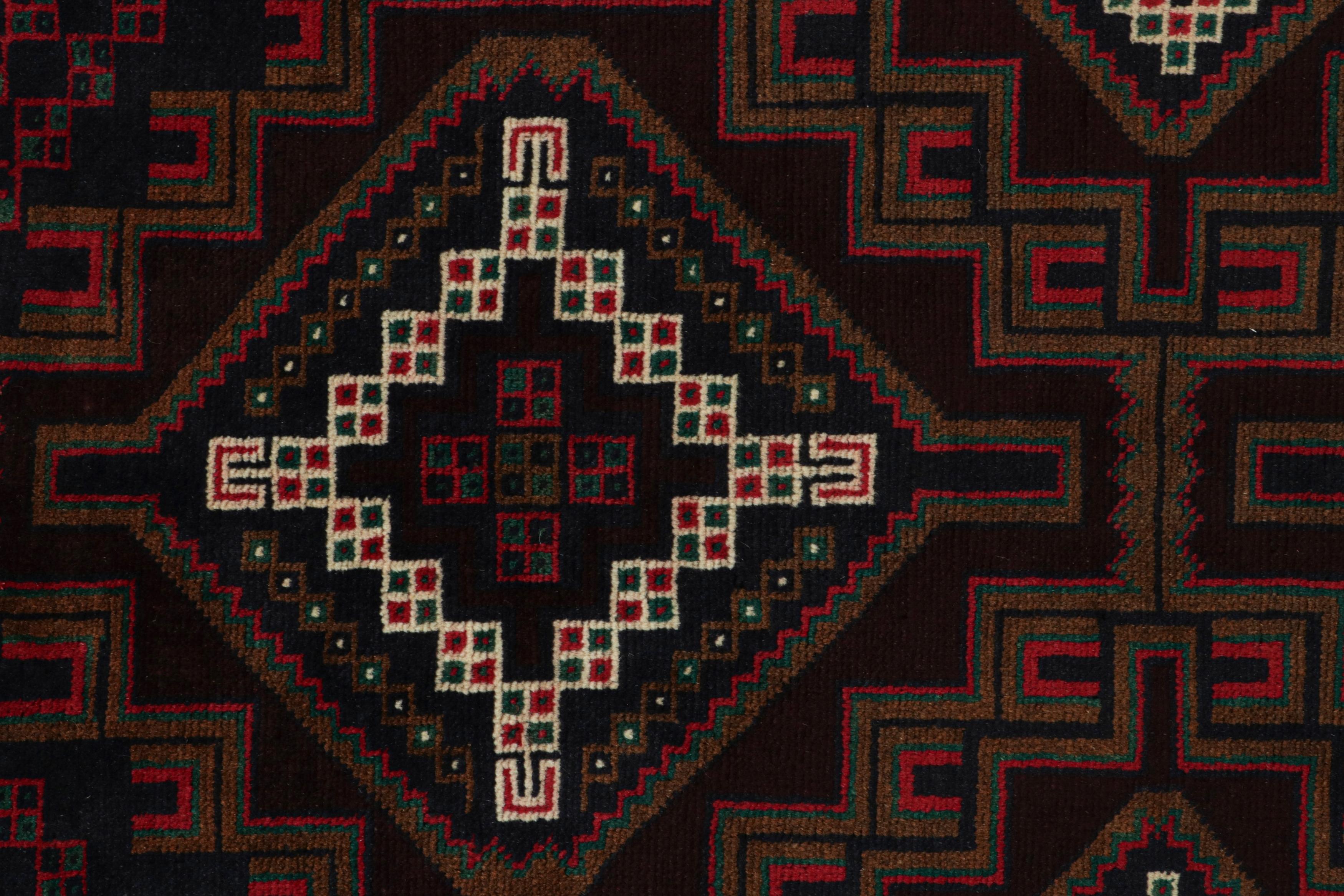Mid-20th Century Vintage Baluch Persian rug in Red & Blue with Geometric Pattern from Rug & Kilim For Sale