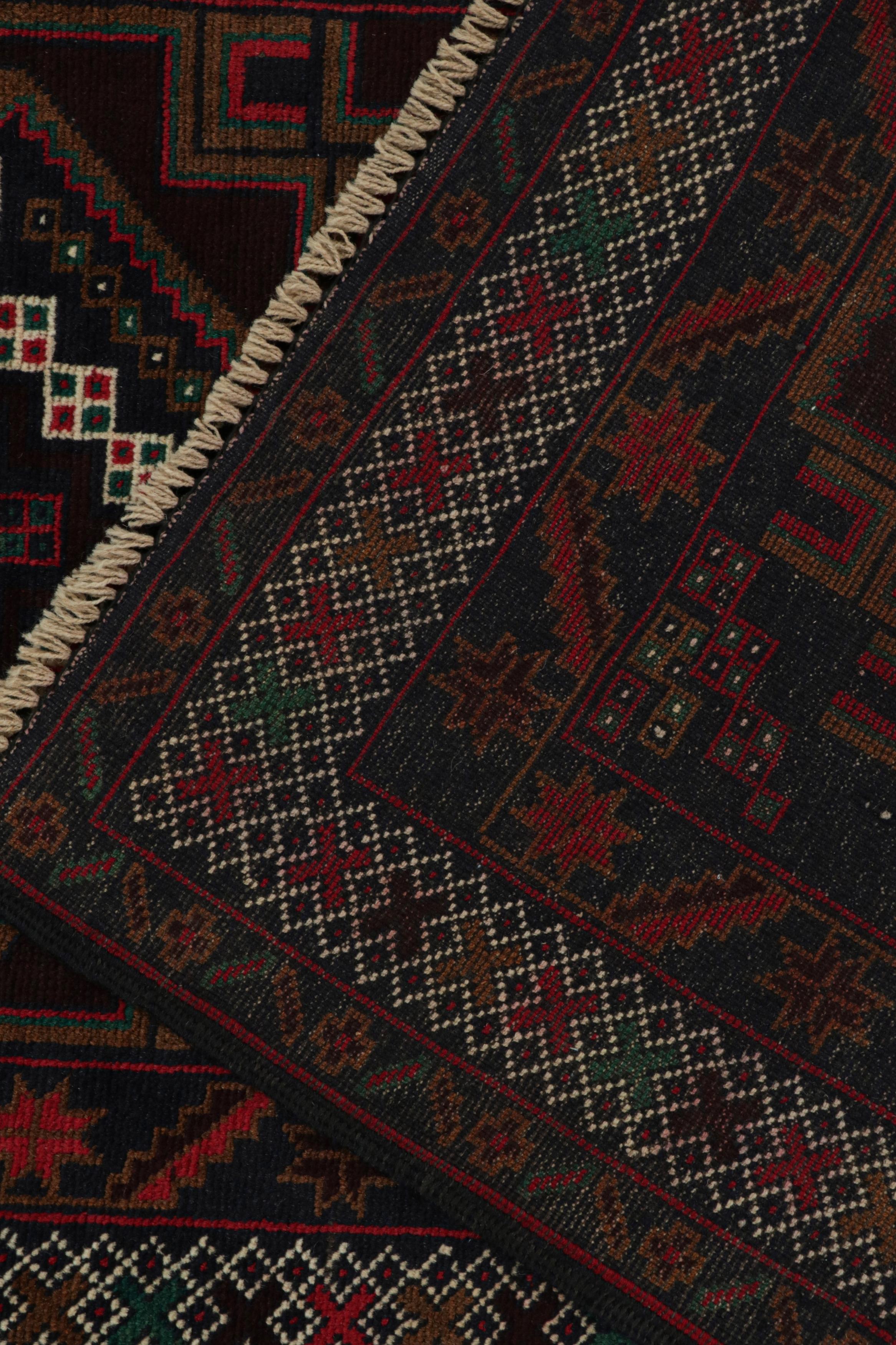 Wool Vintage Baluch Persian rug in Red & Blue with Geometric Pattern from Rug & Kilim For Sale