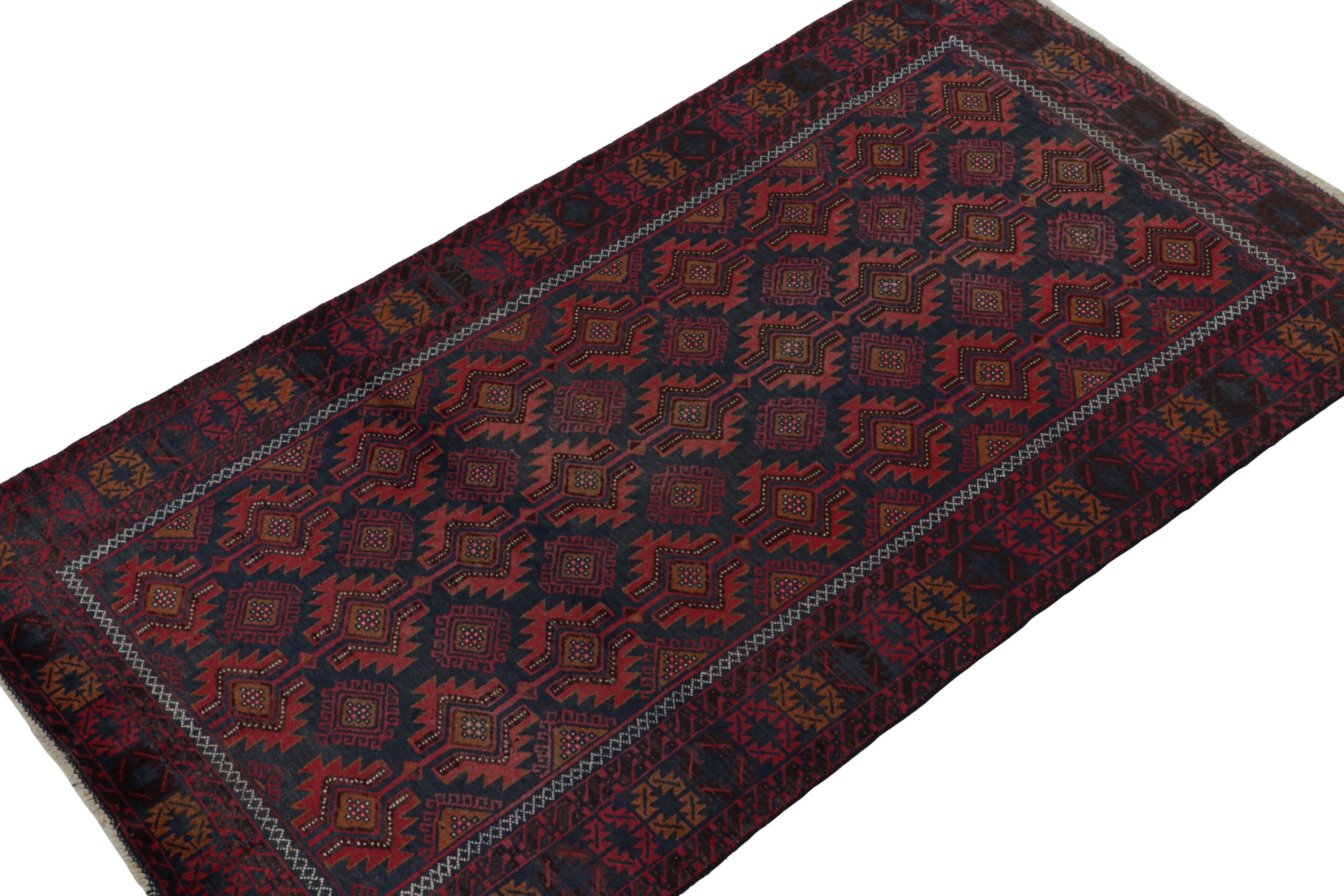 Tribal Vintage Baluch Persian rug in Red & Brown on Blue Patterns from Rug & Kilim For Sale