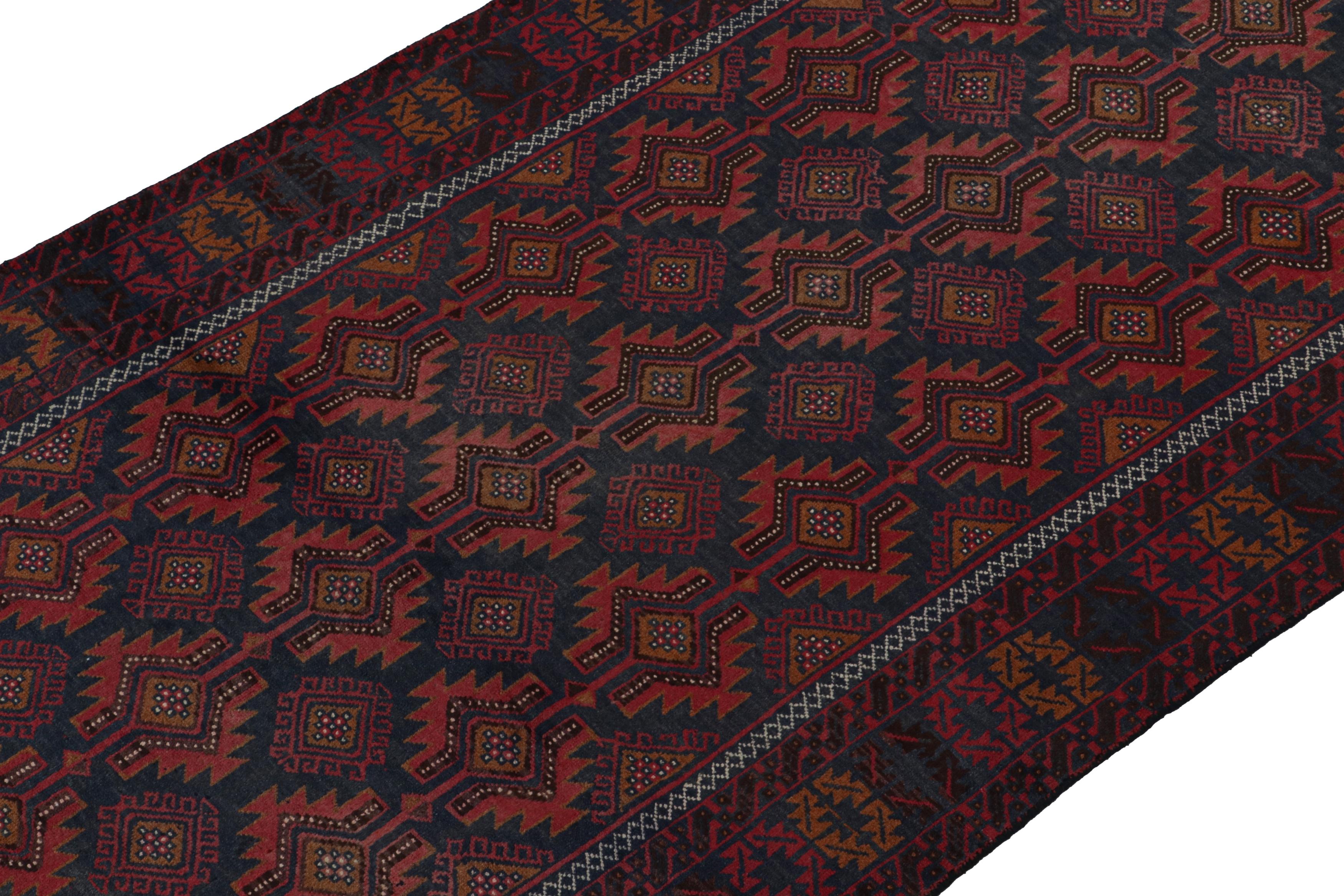 Hand-Knotted Vintage Baluch Persian rug in Red & Brown on Blue Patterns from Rug & Kilim For Sale