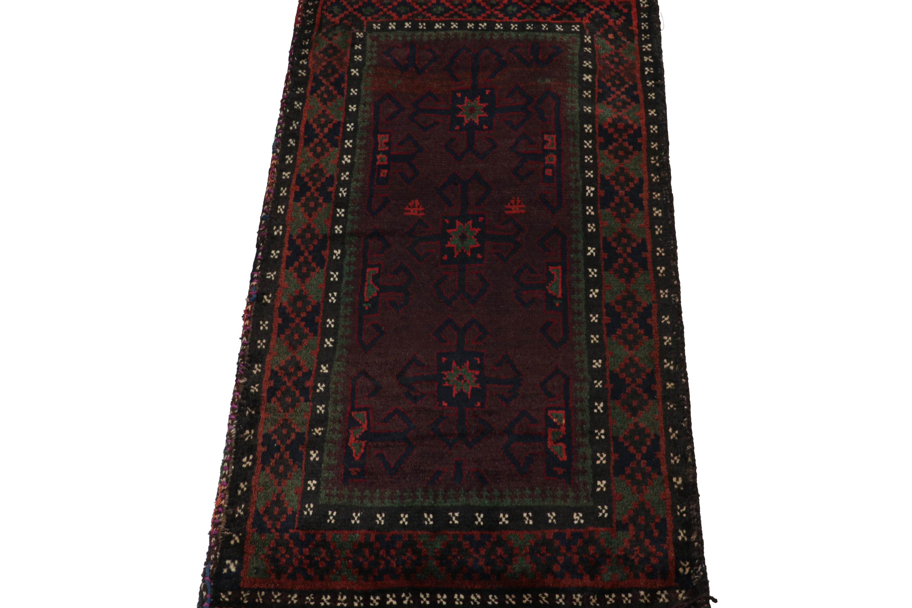 Tribal Vintage Baluch Persian rug in Red, Green, Blue & Black Patterns from Rug & Kilim For Sale