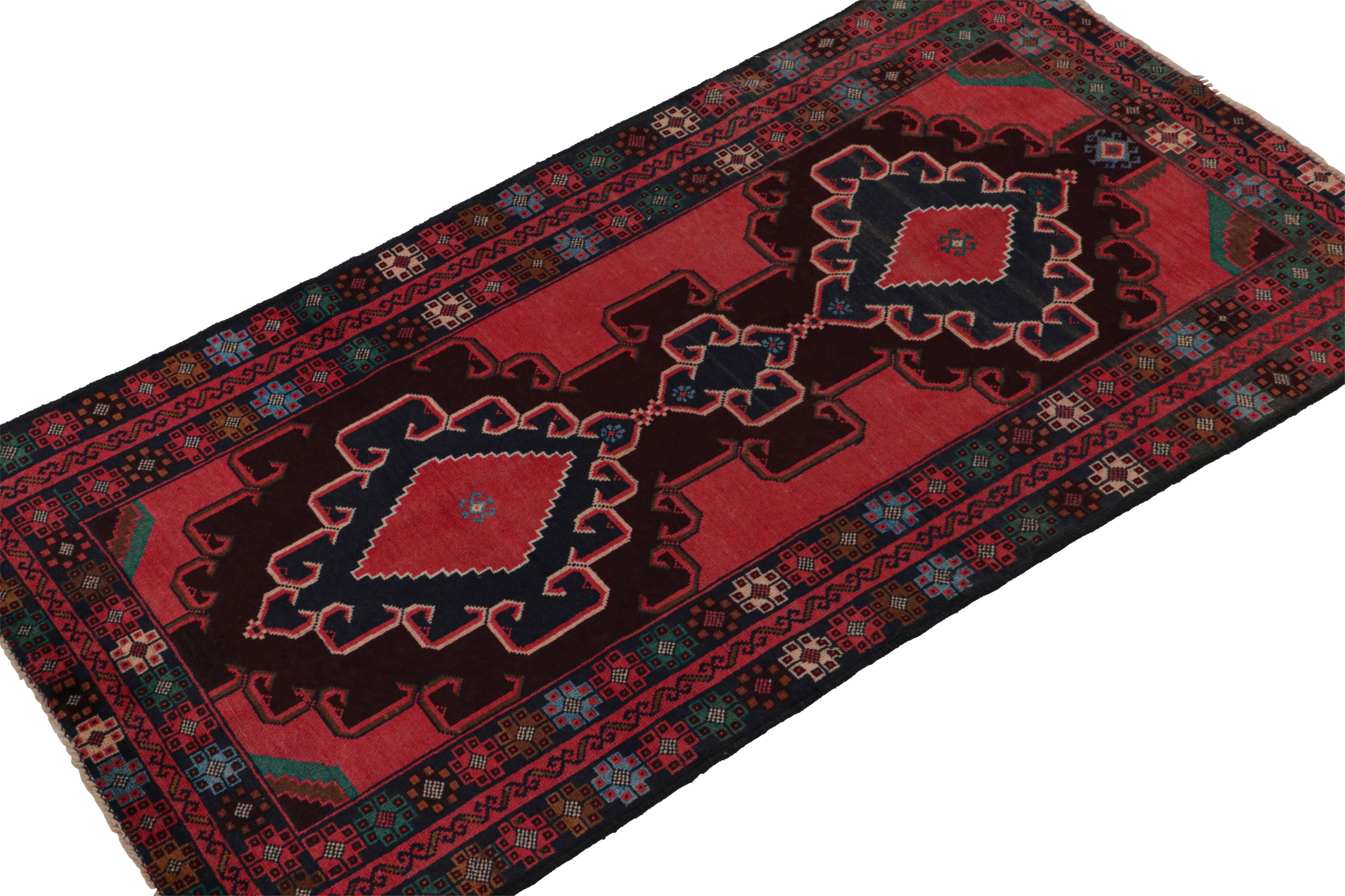 Tribal Vintage Baluch Afghan runner in Red, Blue & Brown Patterns from Rug & Kilim For Sale