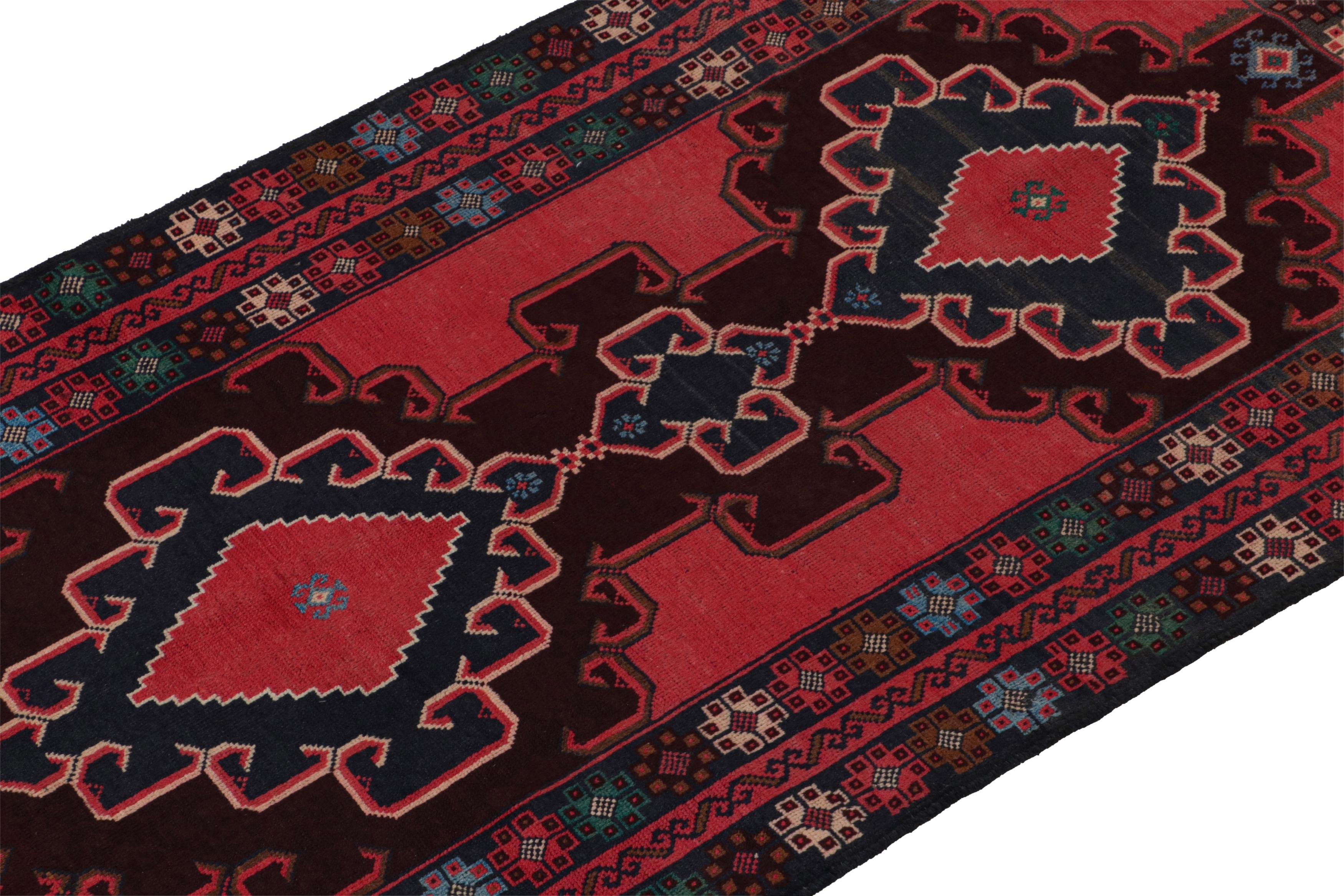 Hand-Knotted Vintage Baluch Afghan runner in Red, Blue & Brown Patterns from Rug & Kilim For Sale