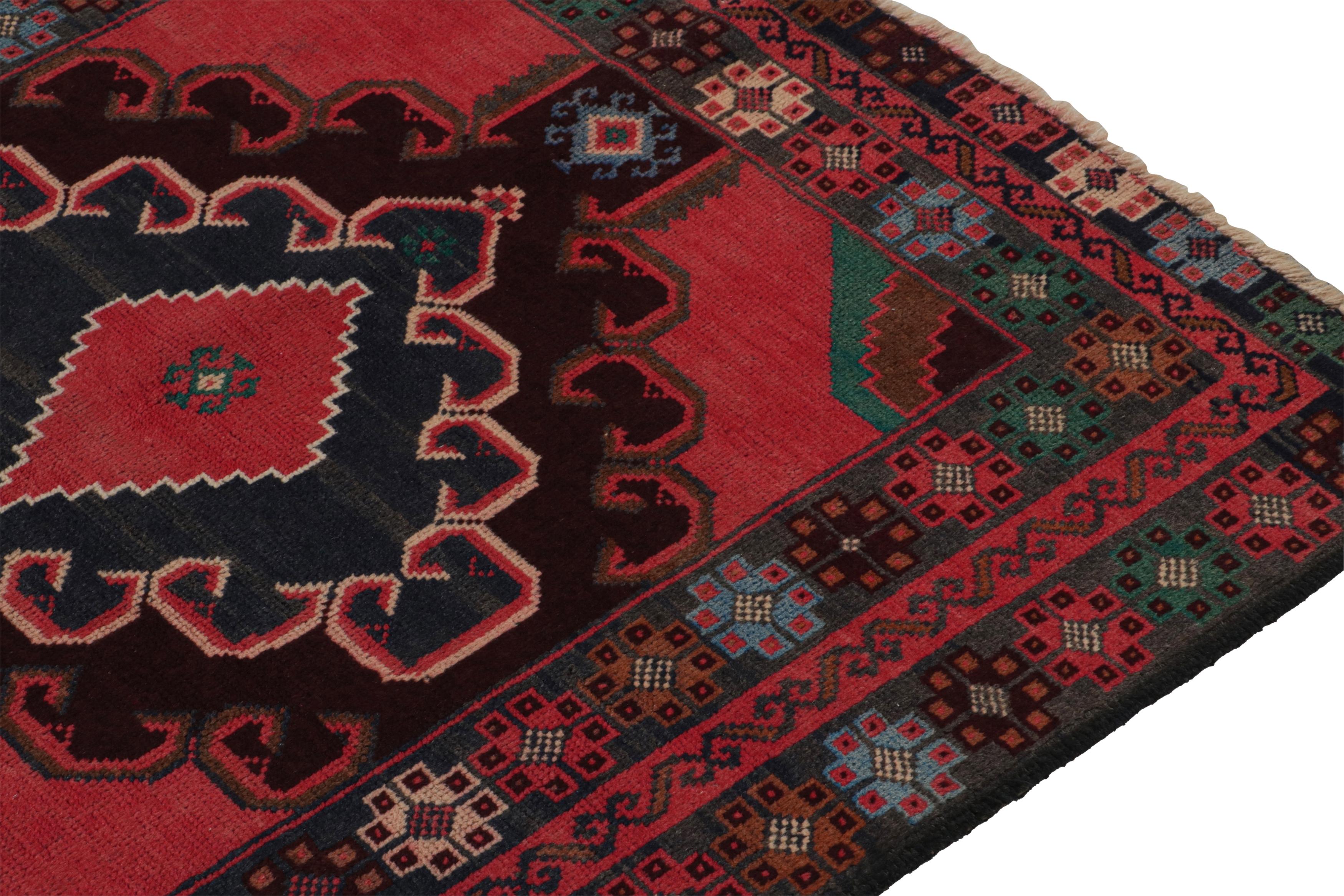 Vintage Baluch Afghan runner in Red, Blue & Brown Patterns from Rug & Kilim In Good Condition For Sale In Long Island City, NY