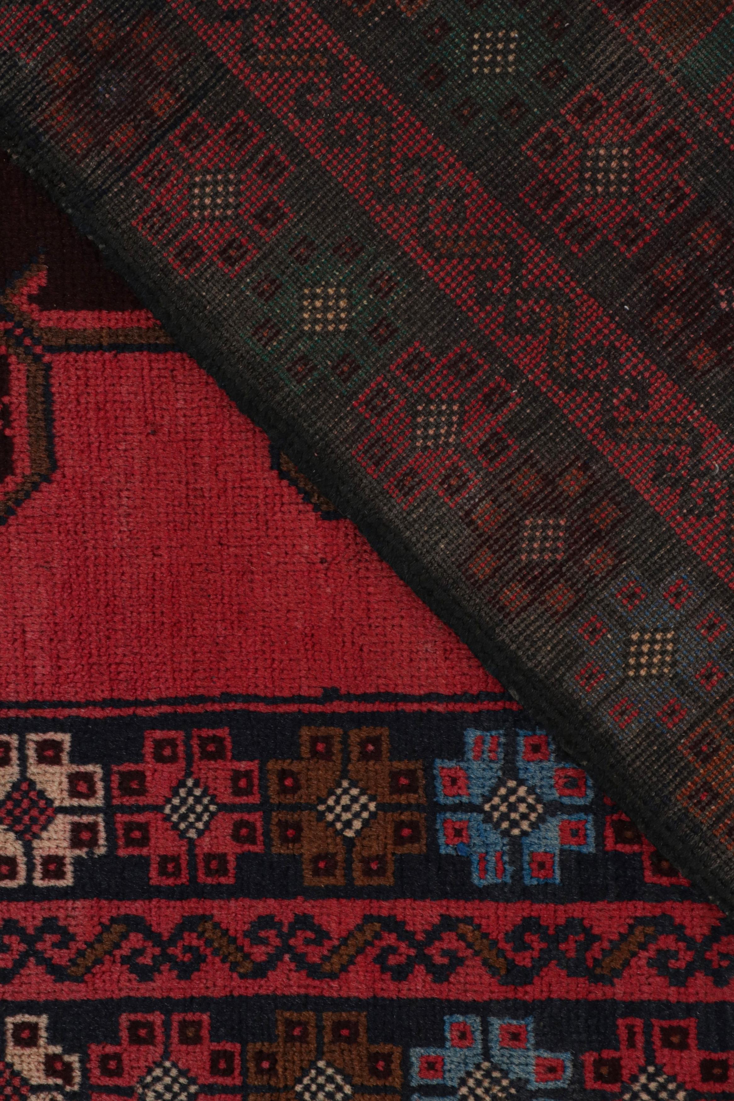 Wool Vintage Baluch Afghan runner in Red, Blue & Brown Patterns from Rug & Kilim For Sale