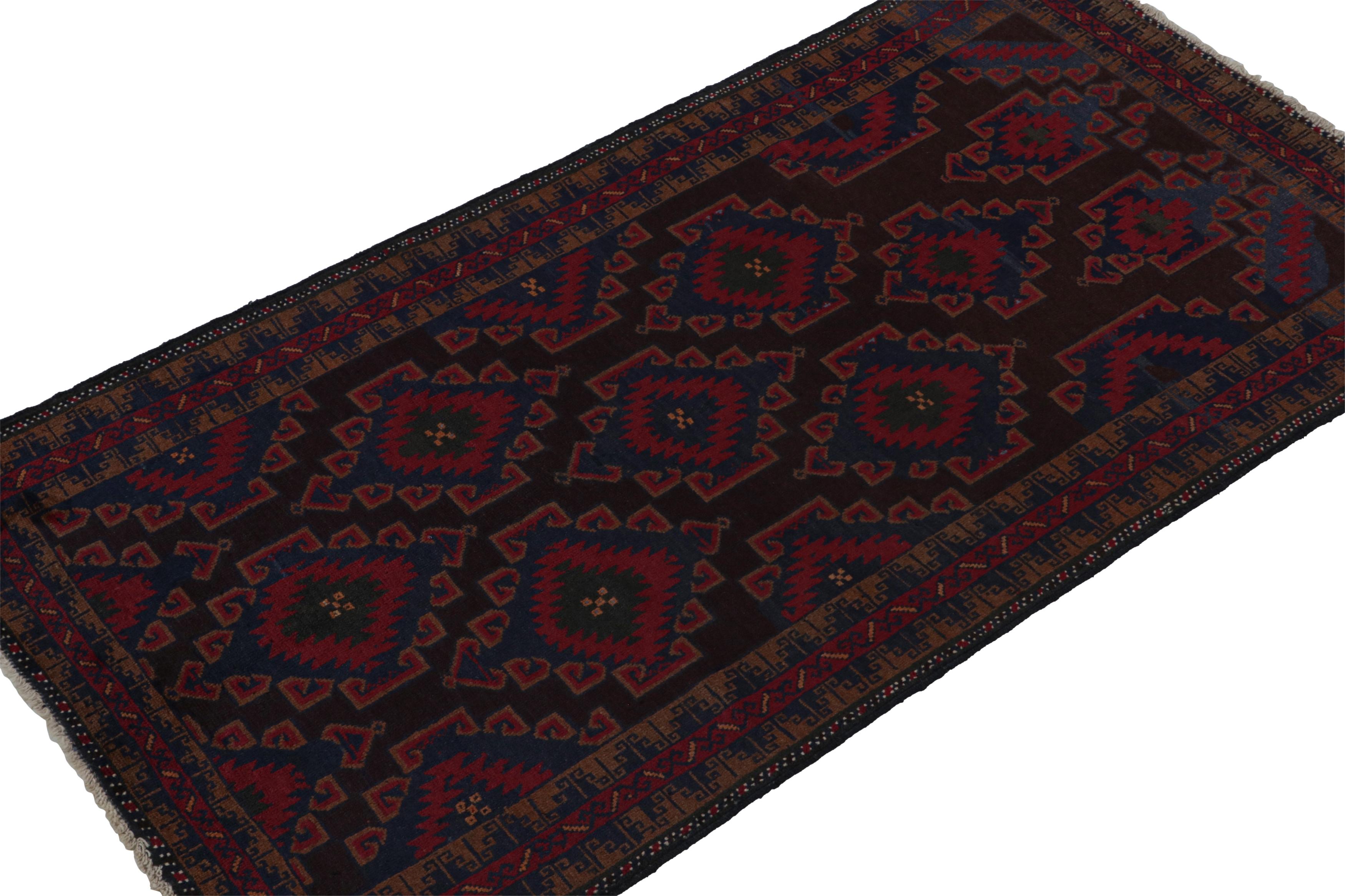 Tribal Vintage Baluch Persian runner in Red & Blue on Black Patterns from Rug & Kilim For Sale