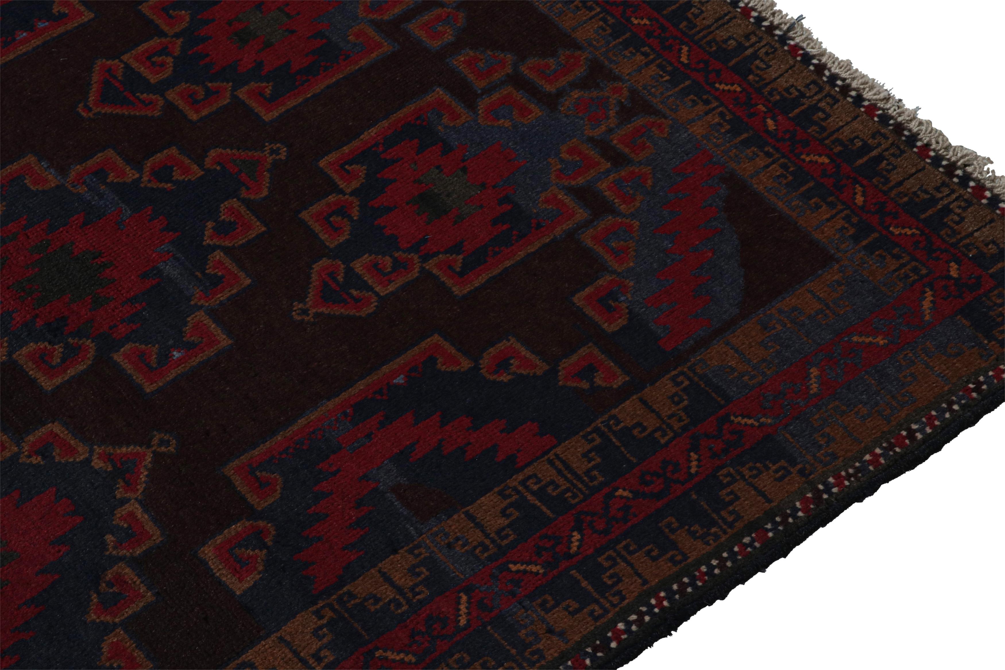 Vintage Baluch Persian runner in Red & Blue on Black Patterns from Rug & Kilim In Good Condition For Sale In Long Island City, NY