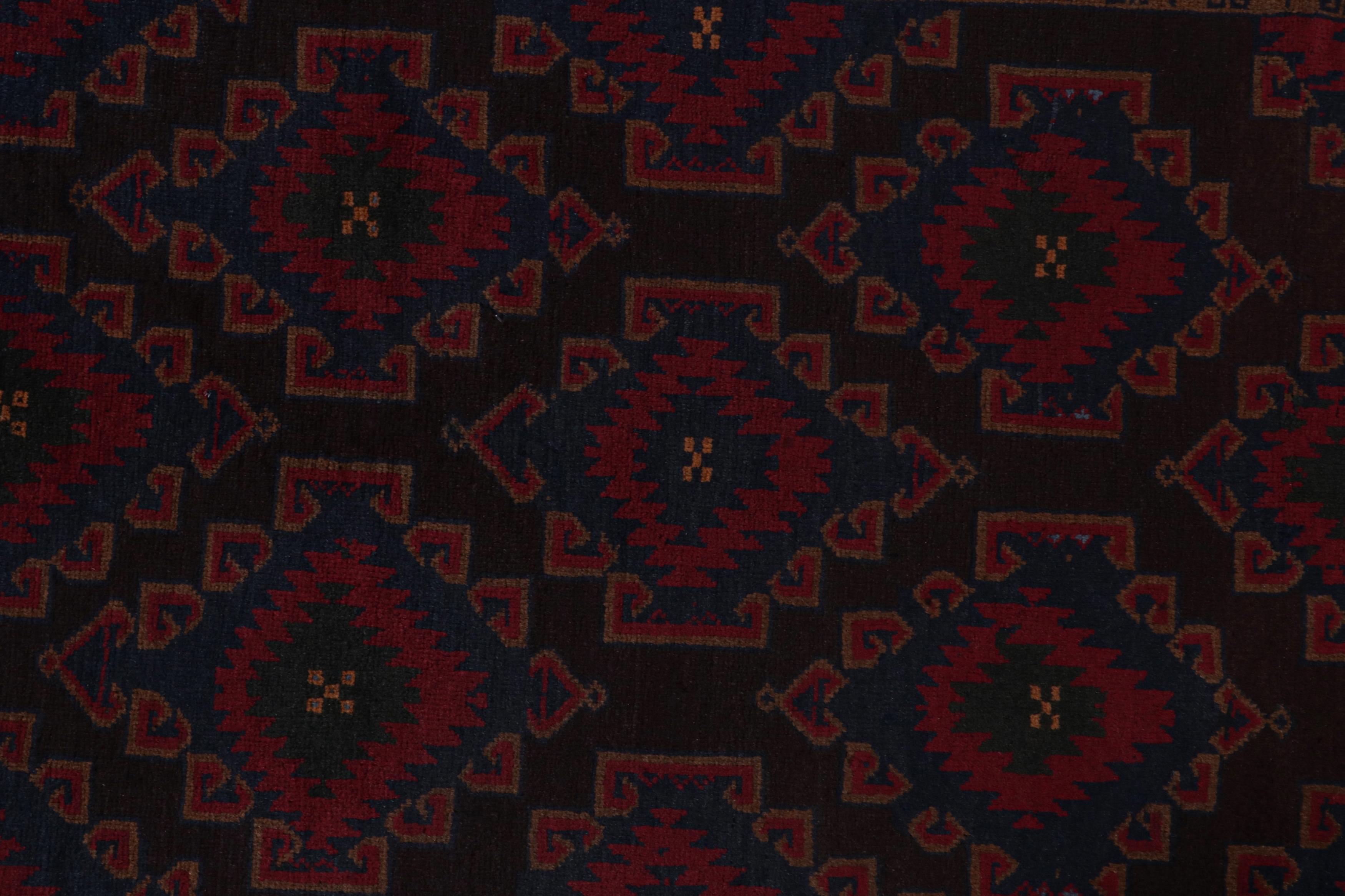 Mid-20th Century Vintage Baluch Persian runner in Red & Blue on Black Patterns from Rug & Kilim For Sale