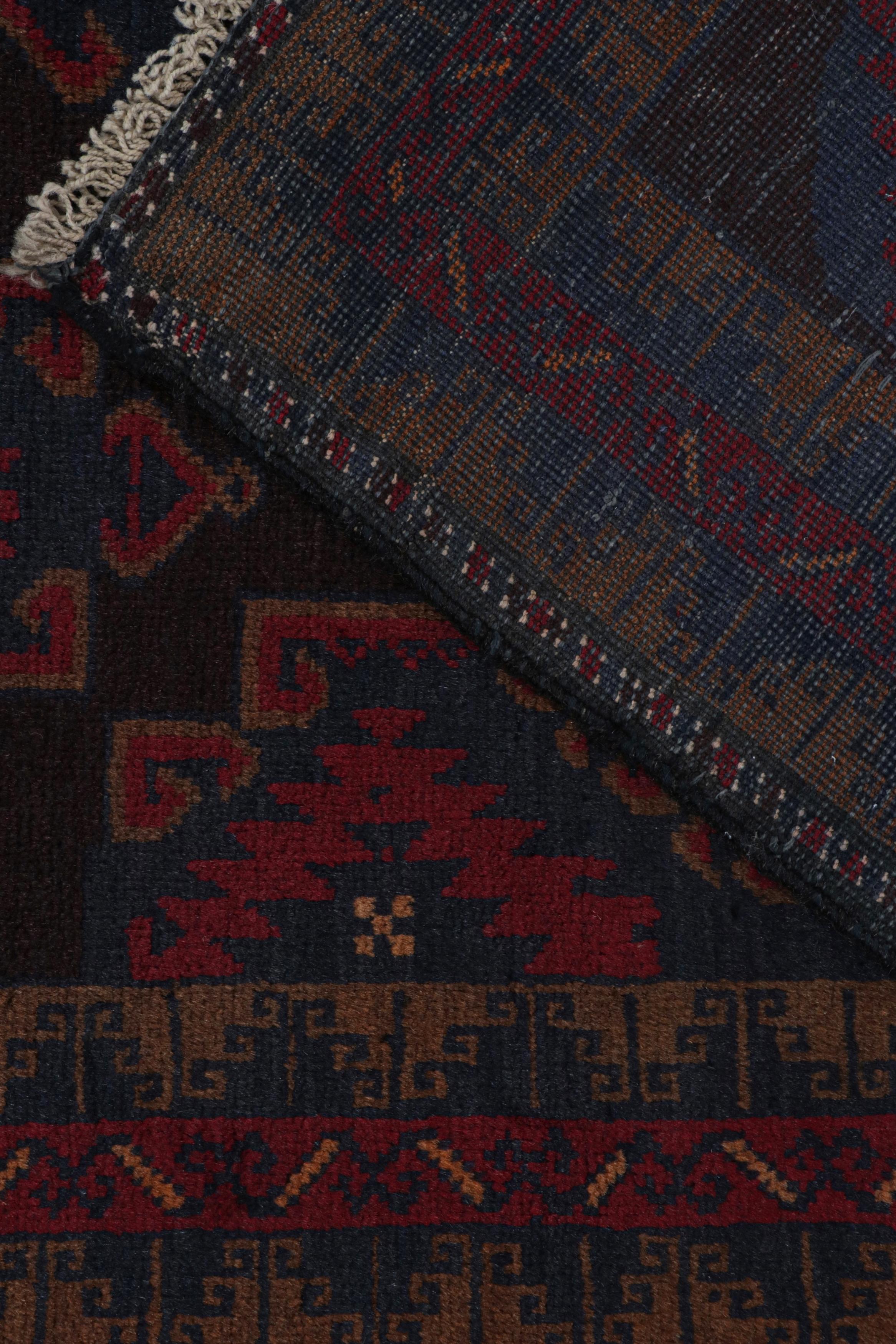 Wool Vintage Baluch Persian runner in Red & Blue on Black Patterns from Rug & Kilim For Sale