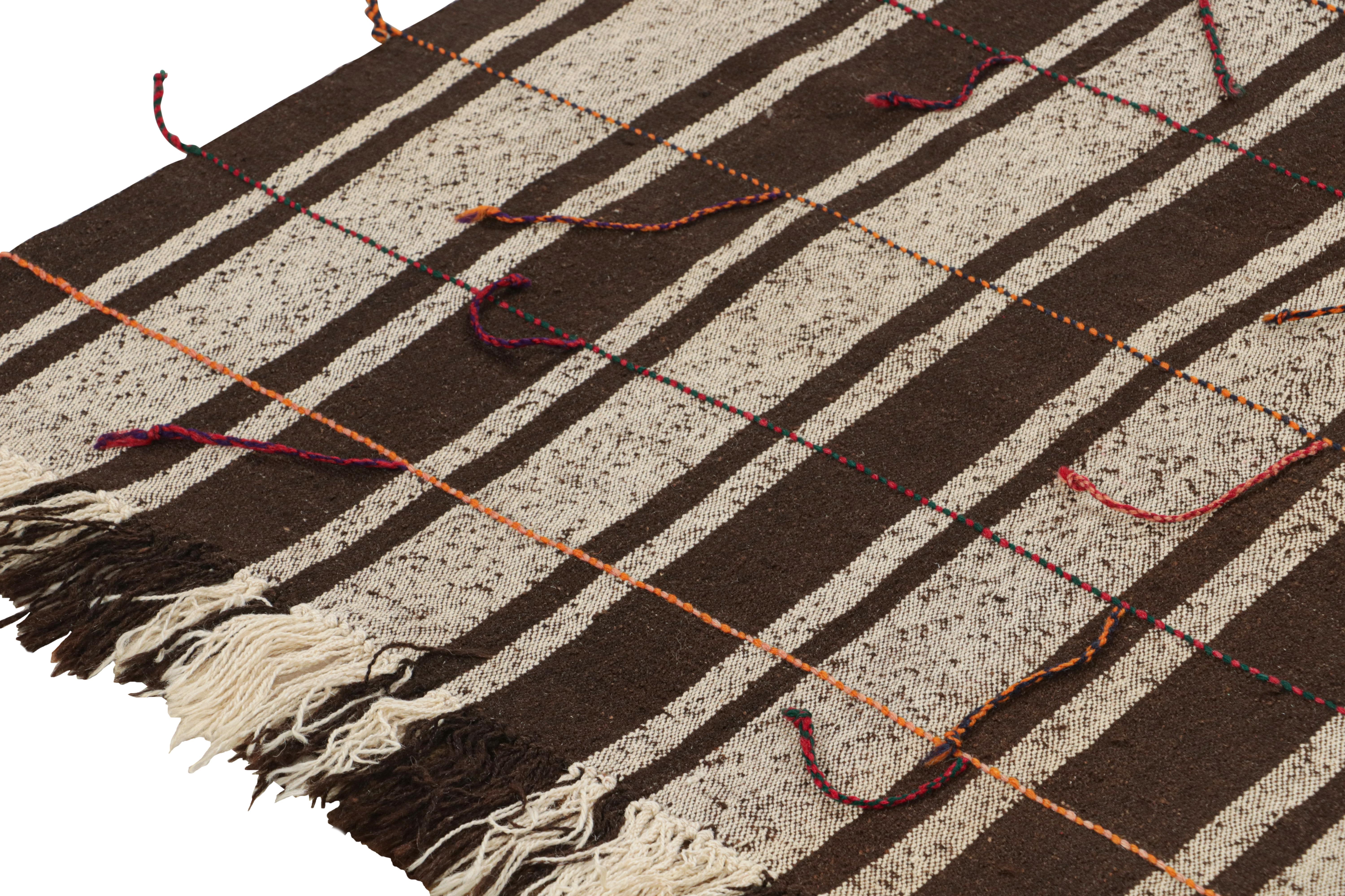 Mid-20th Century Vintage Baluch Persian Tribal Kilim in Brown and White Stripes by Rug & Kilim For Sale