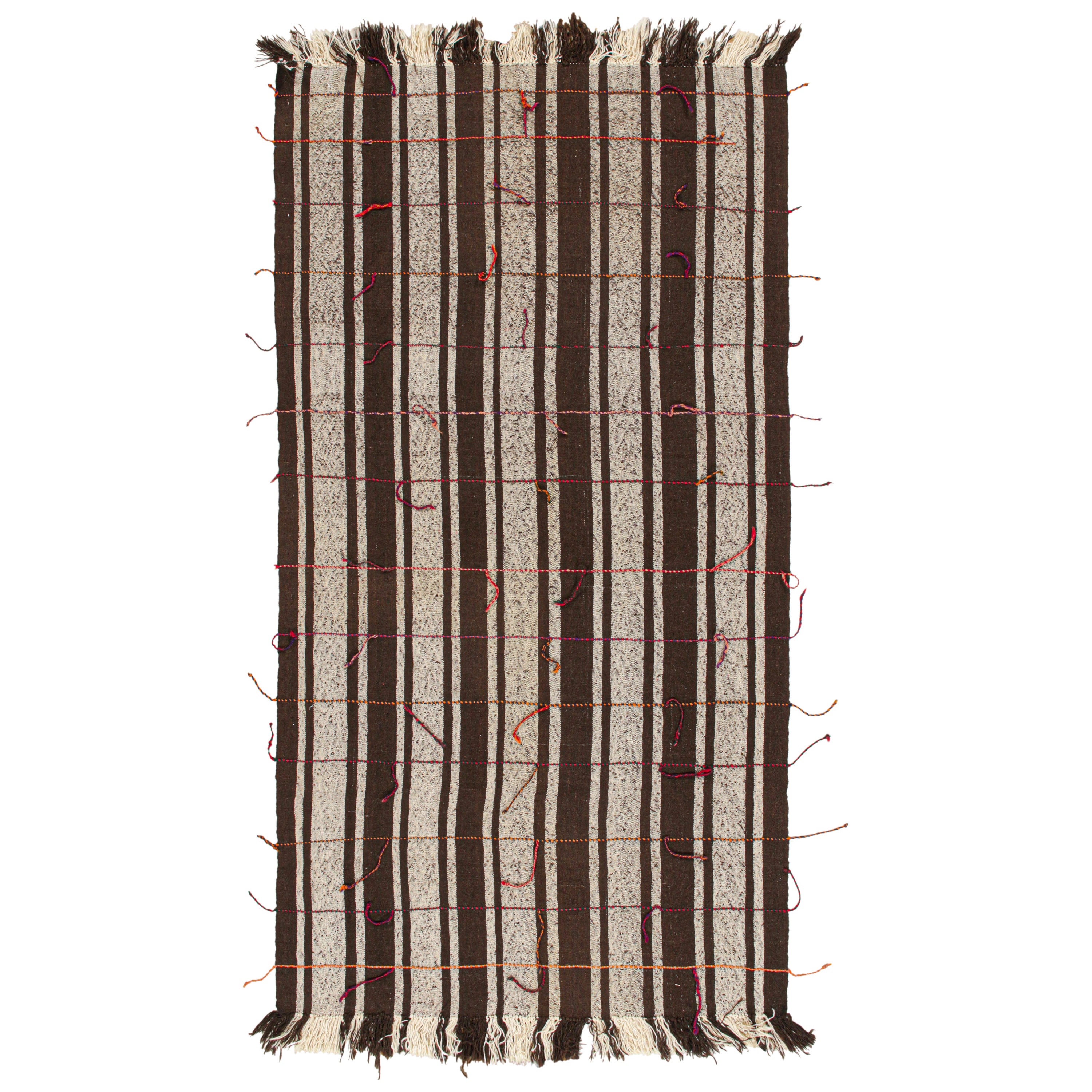 Kilim tribale persiano Baluch vintage a strisce bianche e marroni di Rug & Kilim in vendita