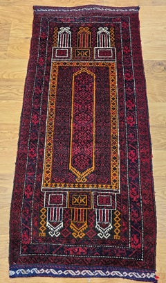 Vintage Baluch Hand Knotted Area Rug in Prayer Design