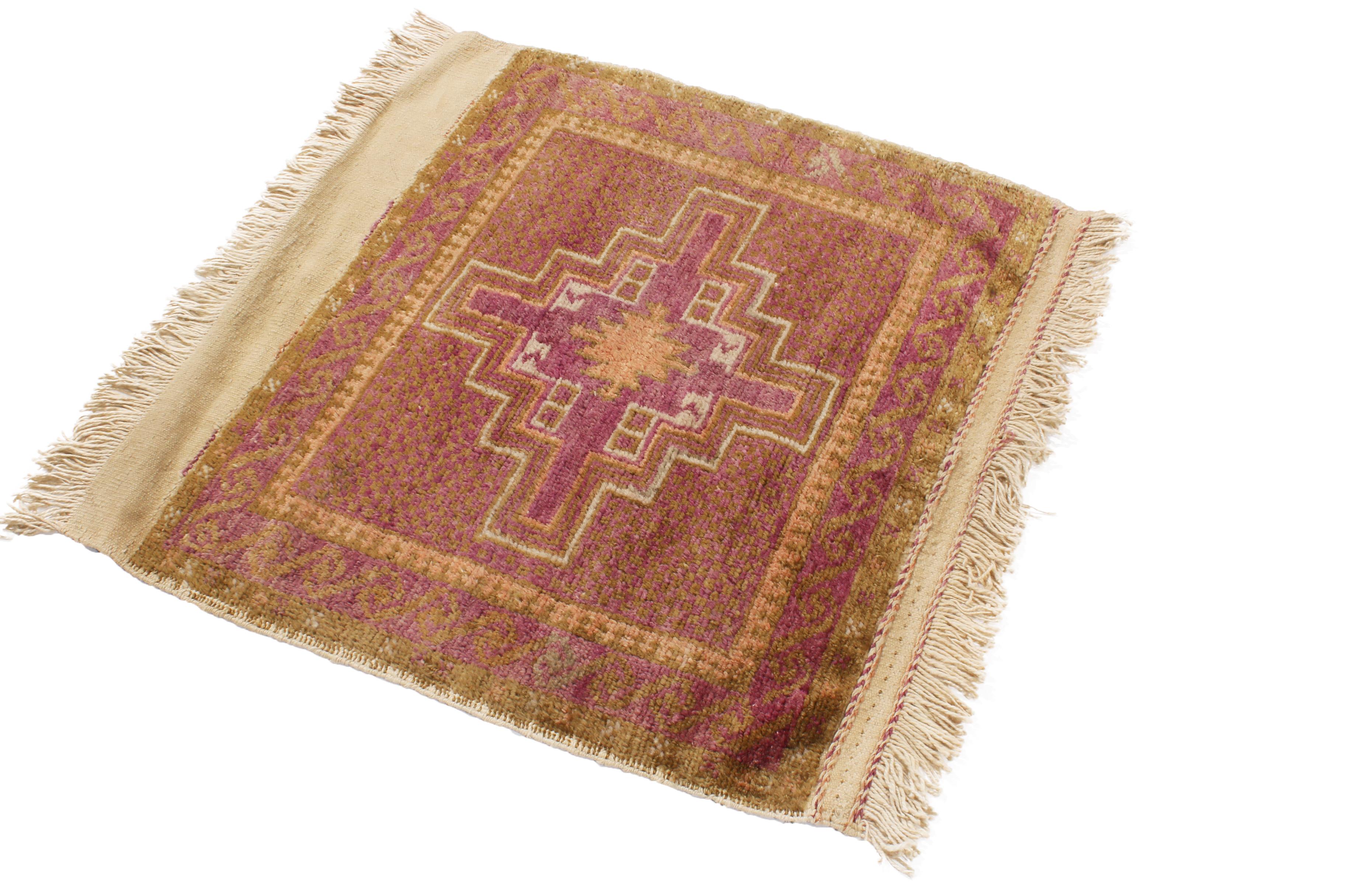 Hand-Knotted Vintage Baluch Purple and Gold Geometric Wool Persian Rug by Rug & Kilim
