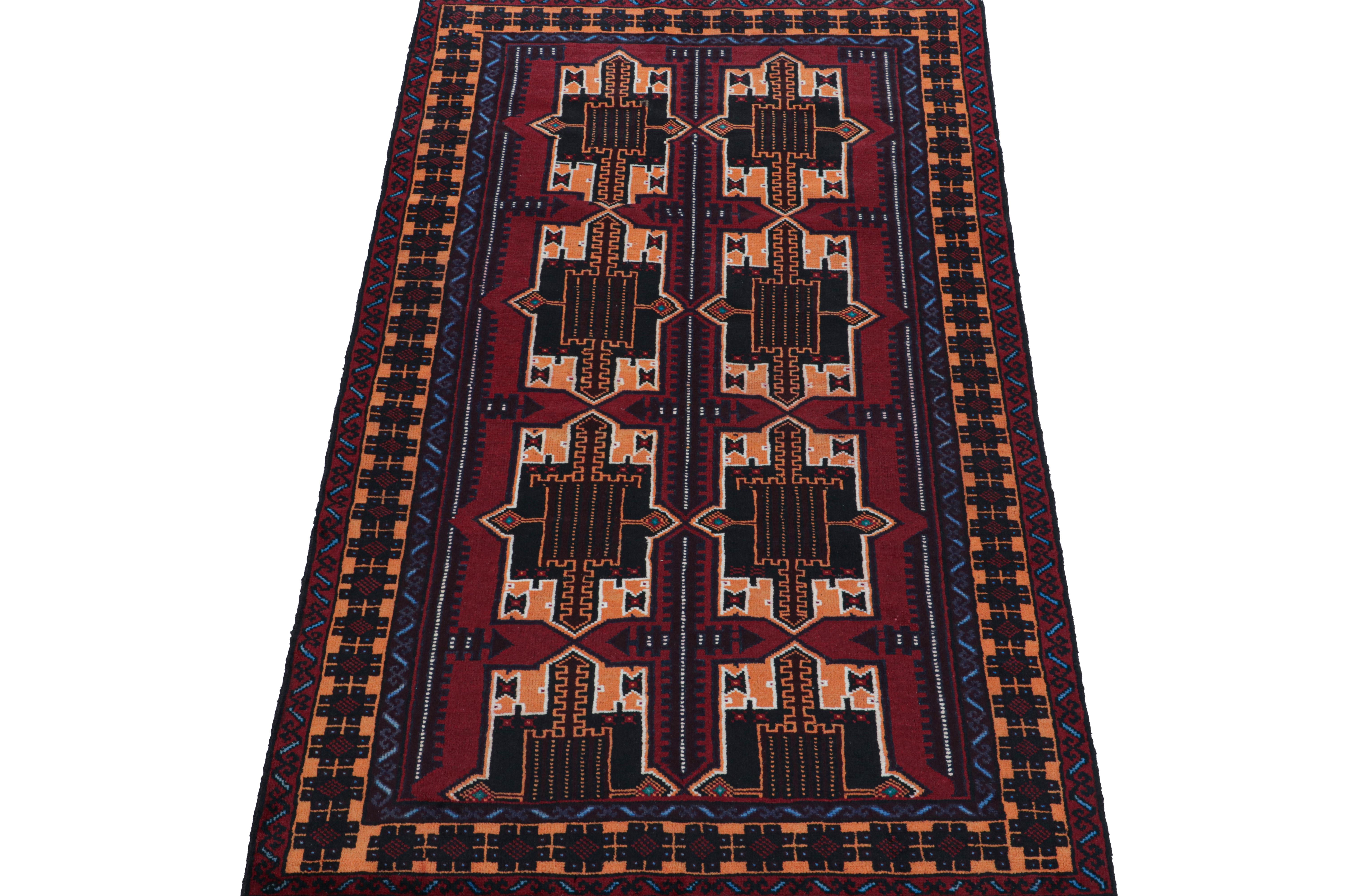 Tribal Vintage Baluch Runner Rug in Burgundy with Geometric Patterns, from Rug & Kilim For Sale