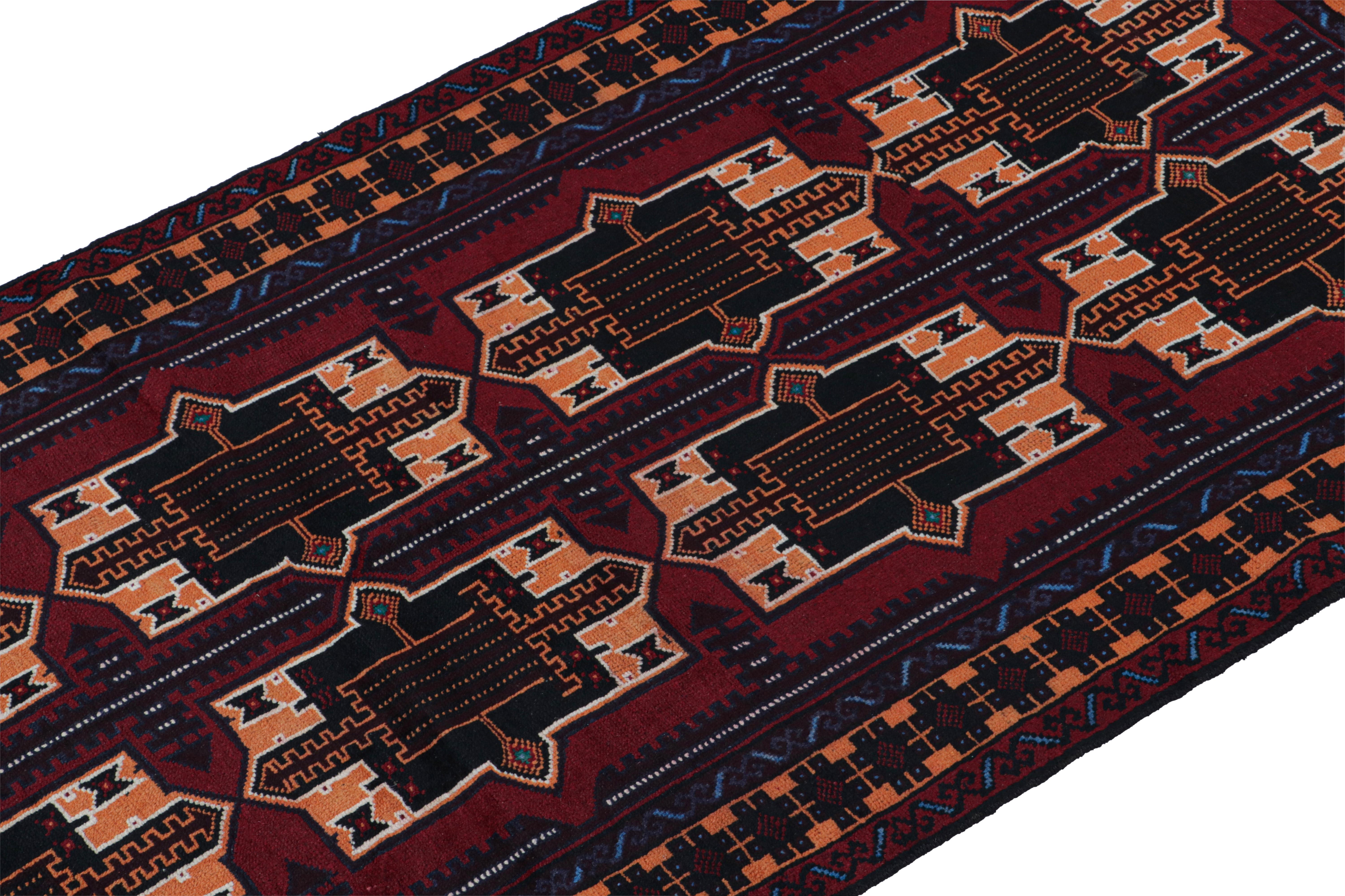 Afghan Vintage Baluch Runner Rug in Burgundy with Geometric Patterns, from Rug & Kilim For Sale