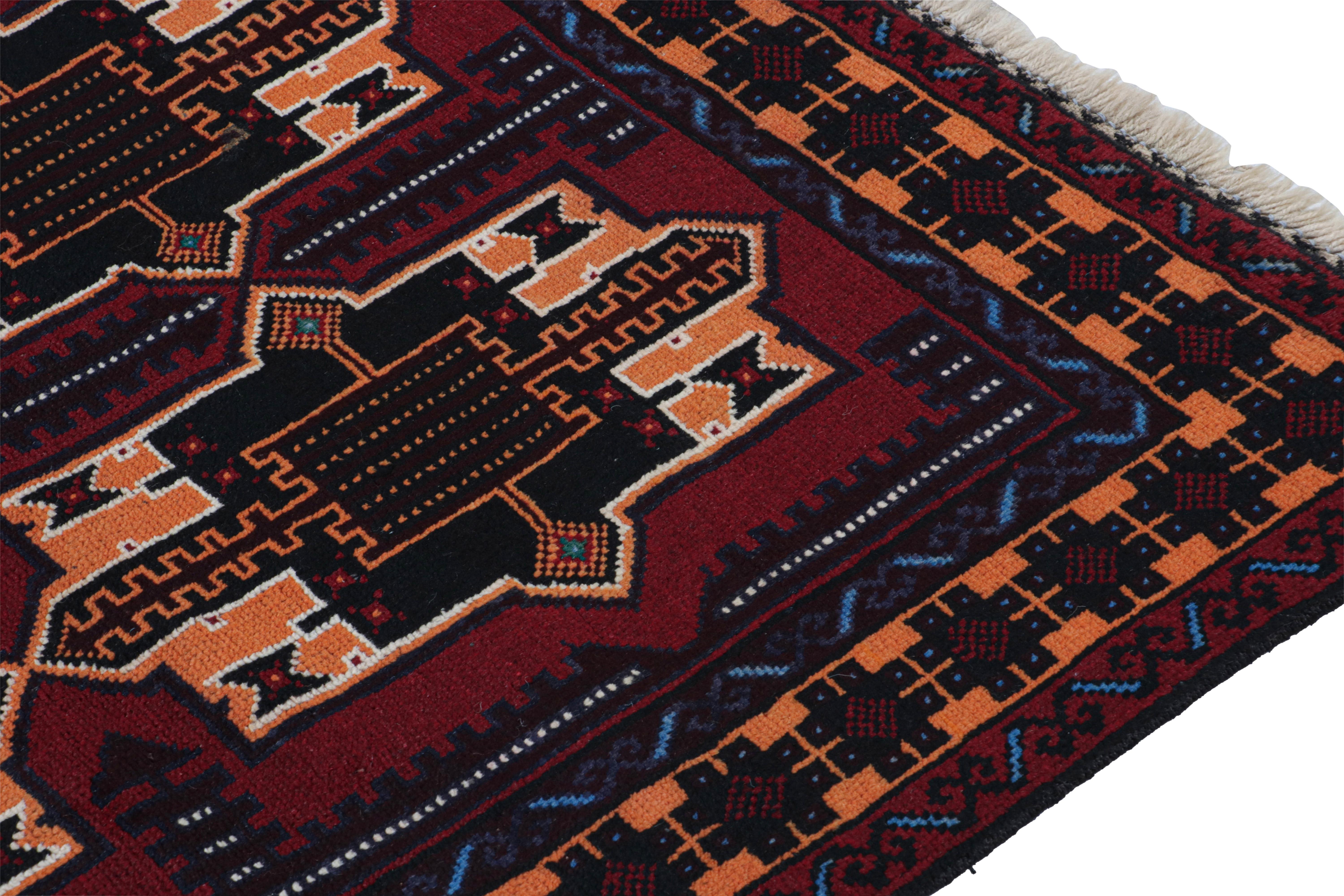 Hand-Knotted Vintage Baluch Runner Rug in Burgundy with Geometric Patterns, from Rug & Kilim For Sale