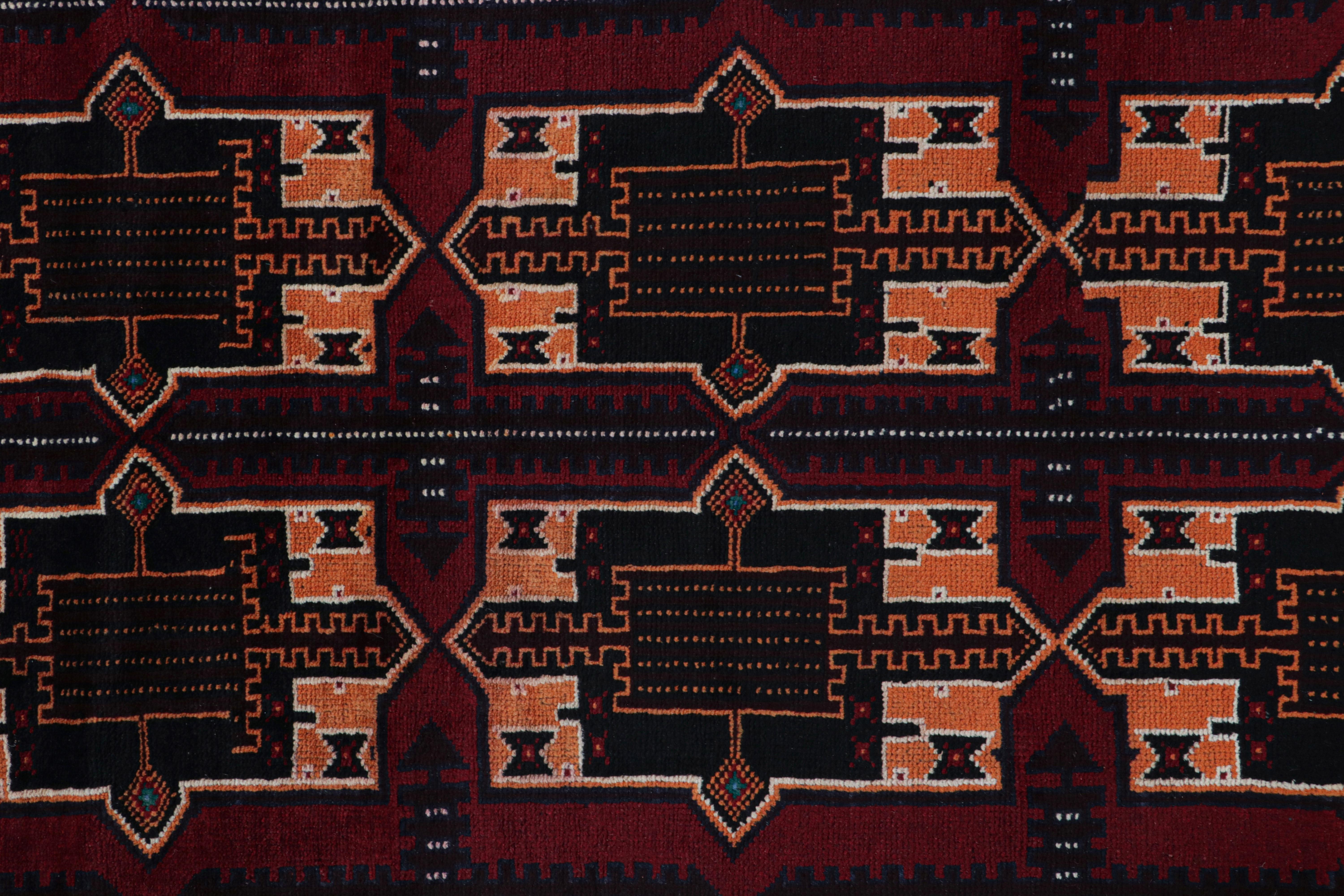 Vintage Baluch Runner Rug in Burgundy with Geometric Patterns, from Rug & Kilim In Good Condition For Sale In Long Island City, NY