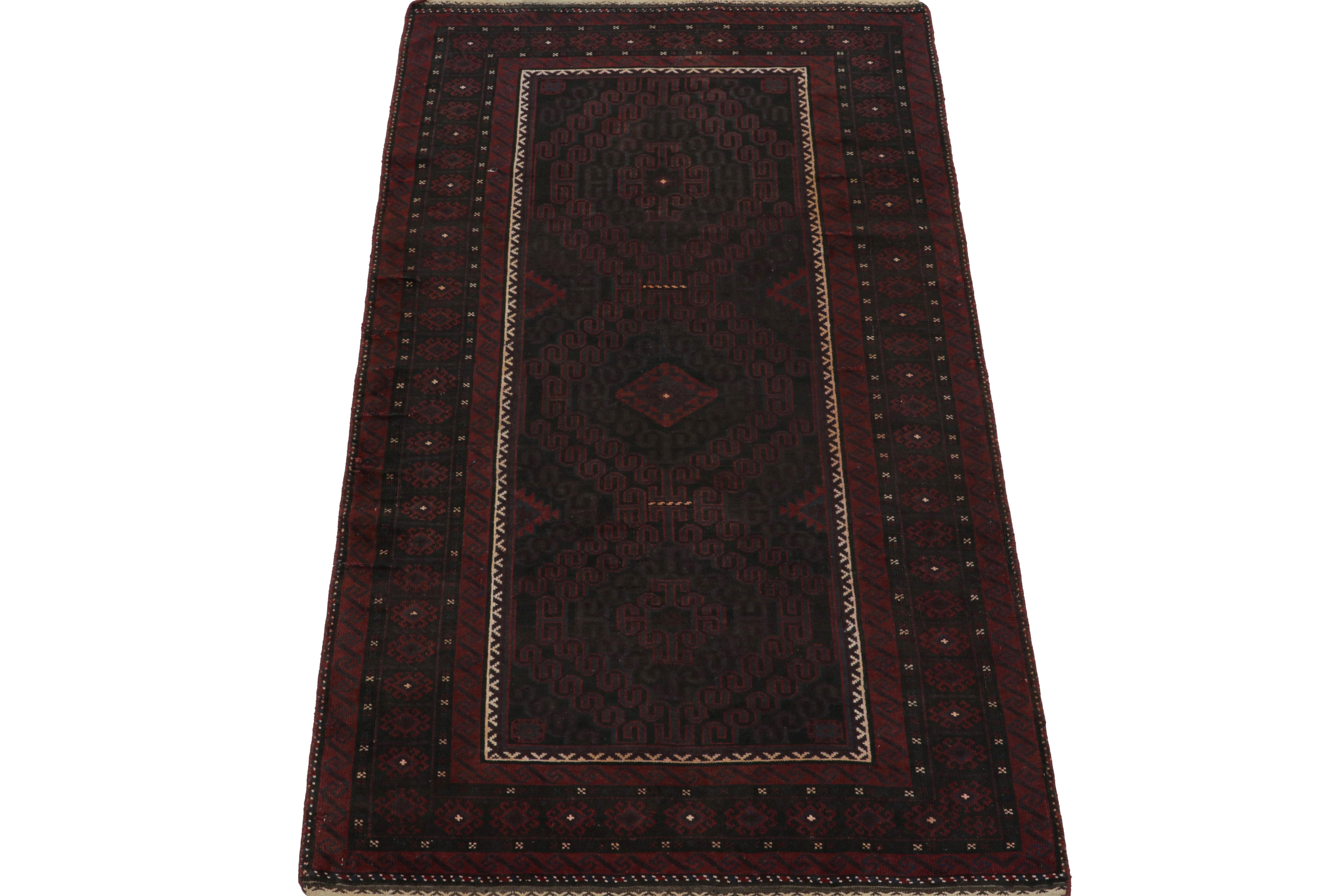 Tribal Vintage Baluch Runner Rug in Maroon & Blue Geometric Patterns, from Rug & Kilim For Sale