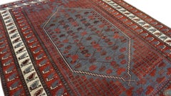 Vintage Baluch Stlye Red Blue Wool Rug 6'8''x8'4'' Circa 1960