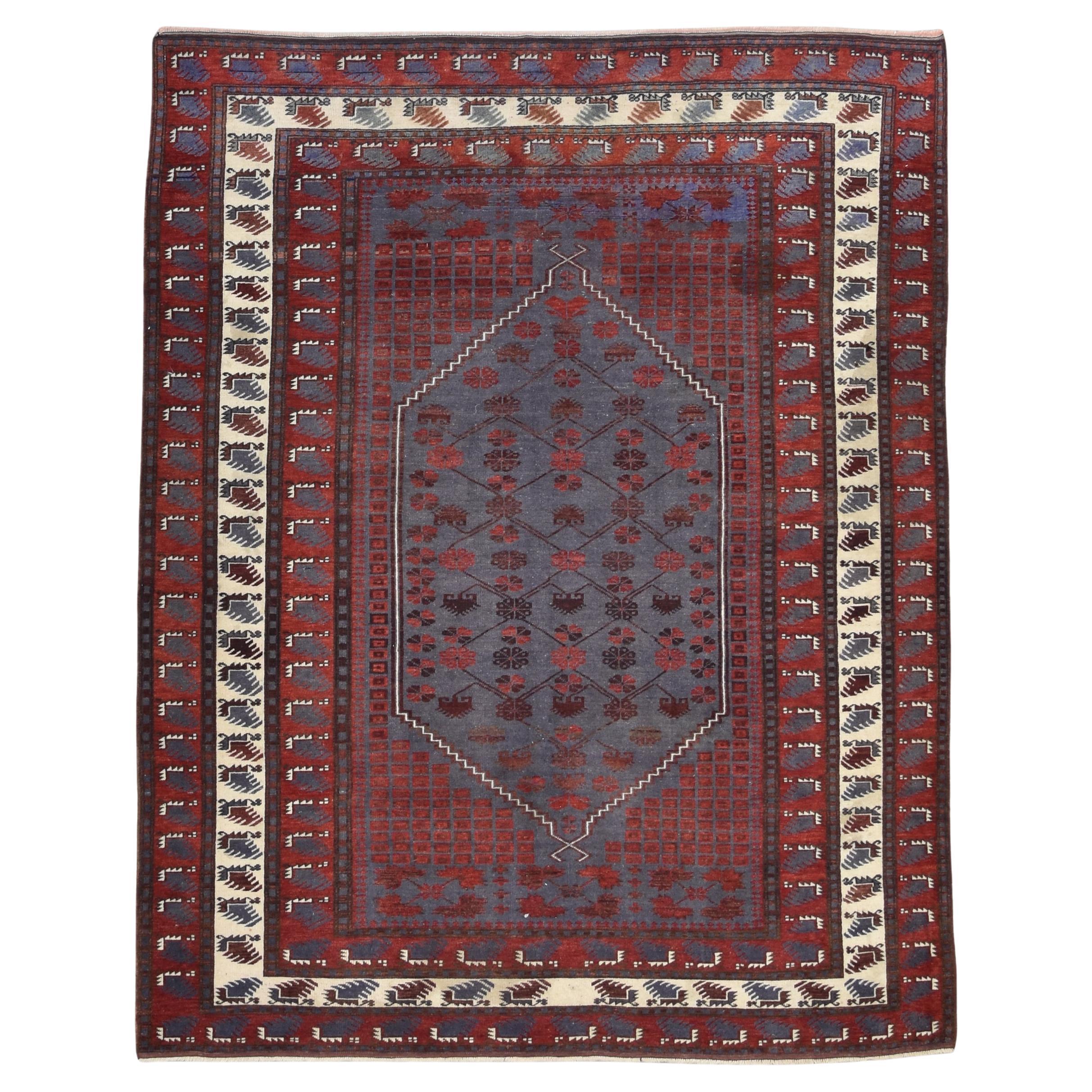 Vintage Baluch Stlye Red Blue Wool Rug 6'8''x8'4'' Circa 1960 For Sale