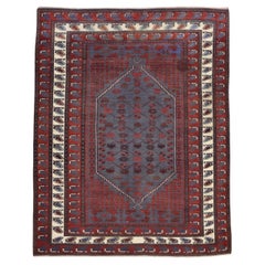 Vintage Baluch Stlye Red Blue Wool Rug 6'8''x8'4'' Circa 1960