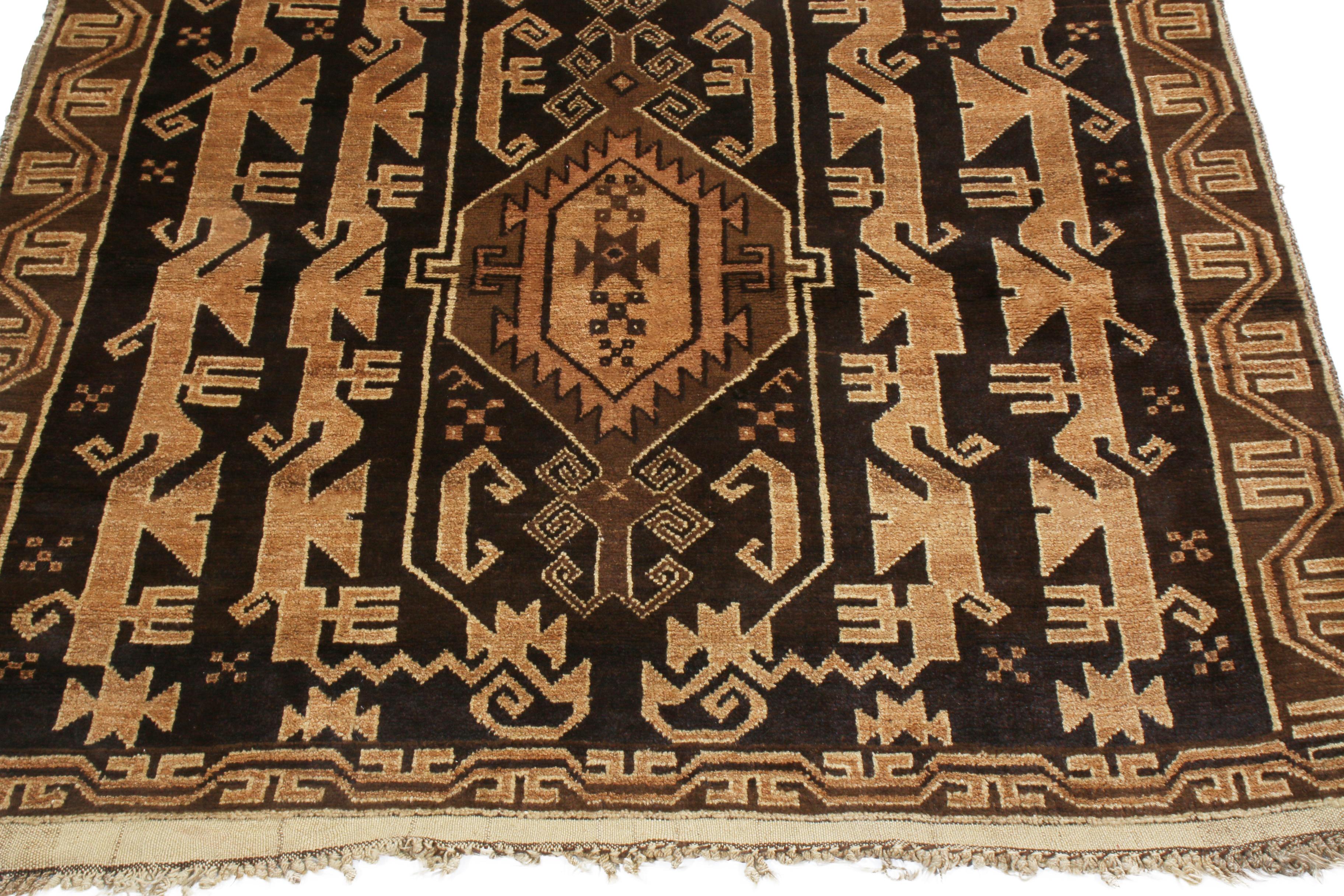 Hand-Knotted Vintage Baluch Transitional Golden Brown Wool Persian Rug by Rug & Kilim For Sale