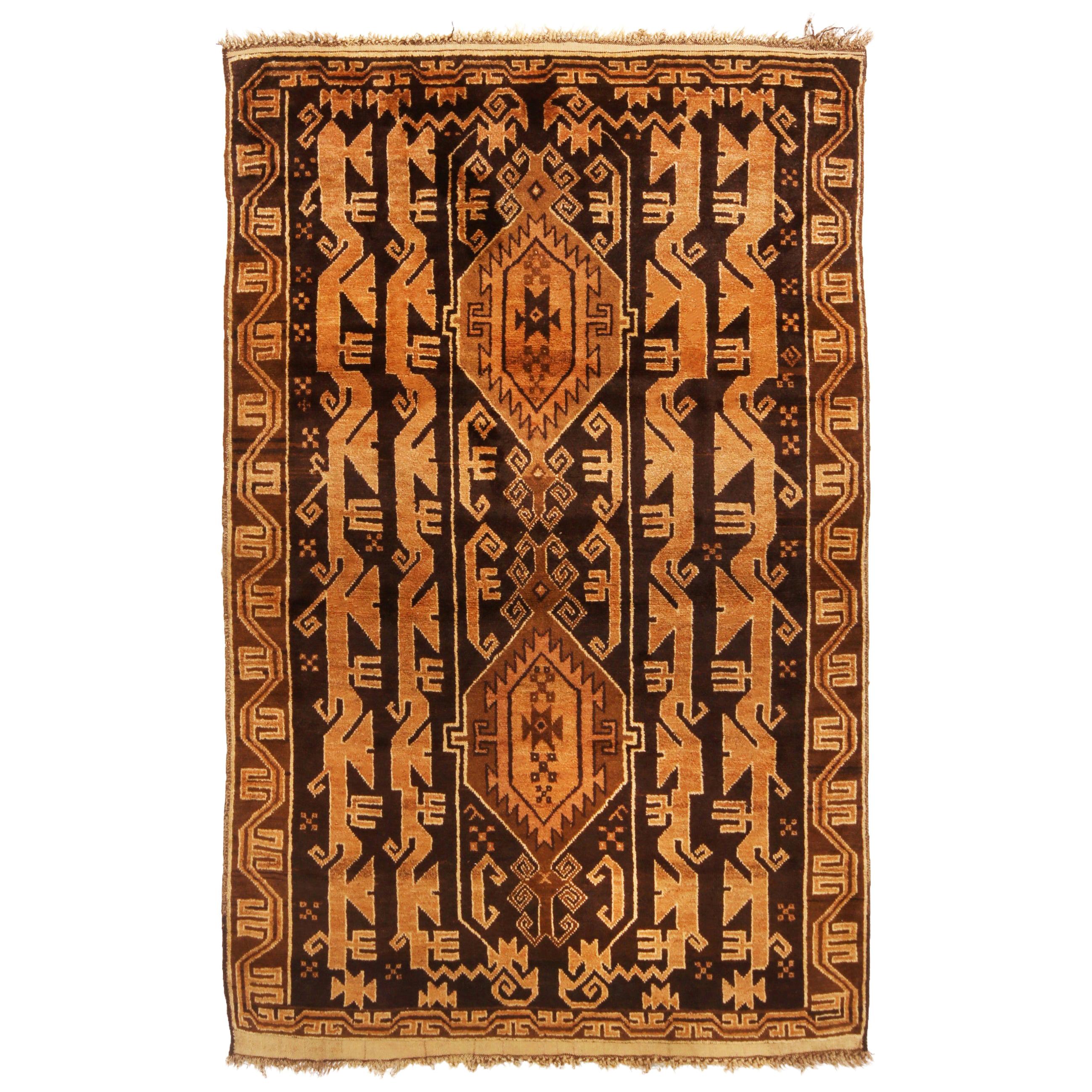 Vintage Baluch Transitional Golden Brown Wool Persian Rug by Rug & Kilim For Sale