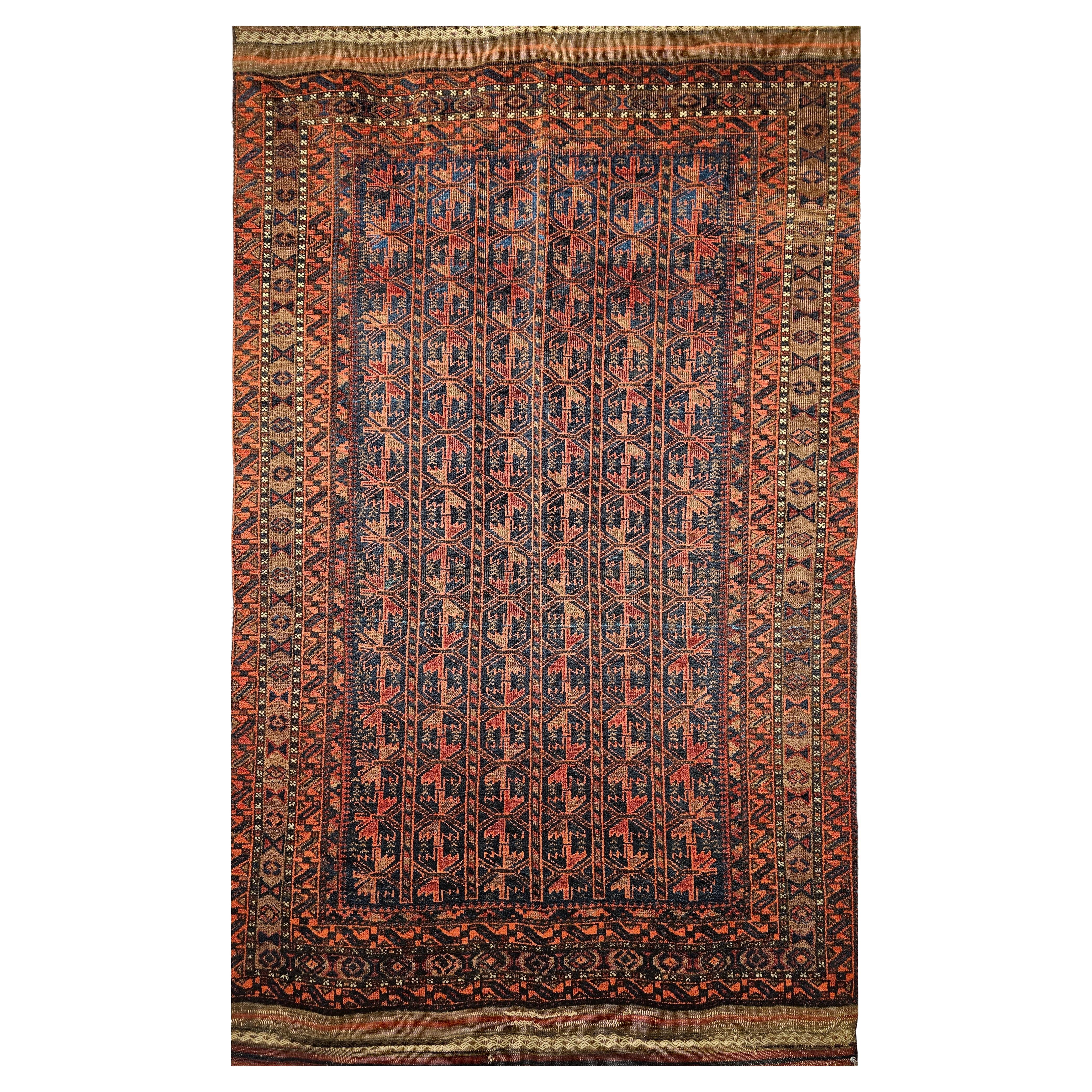 Vintage Baluch Tribal Area Rug, Handwoven Wool, Geometric Design