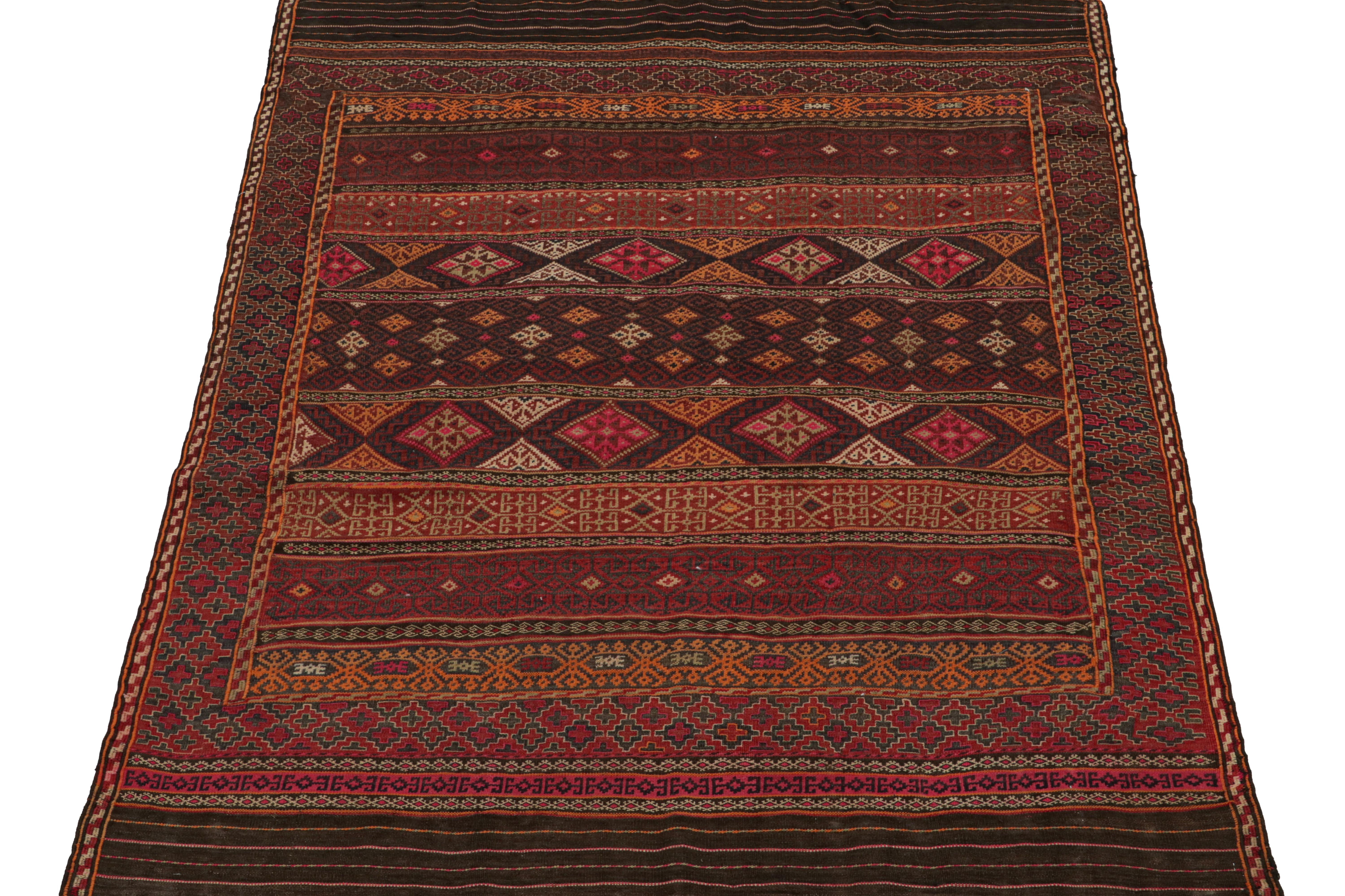 Afghan Vintage Baluch Tribal Kilim in Brown, Red & Orange Patterns by Rug & Kilim For Sale