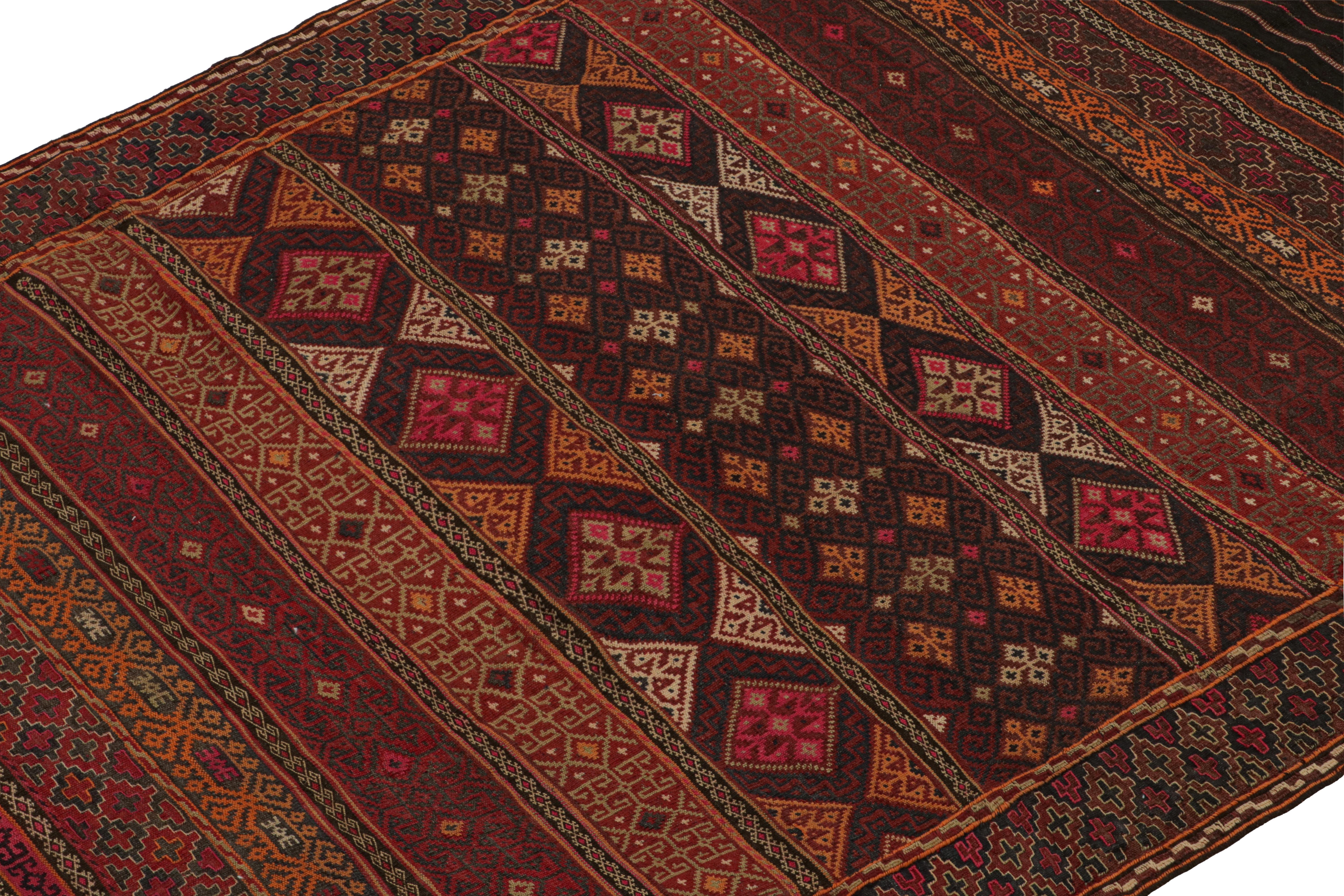 Hand-Woven Vintage Baluch Tribal Kilim in Brown, Red & Orange Patterns by Rug & Kilim For Sale