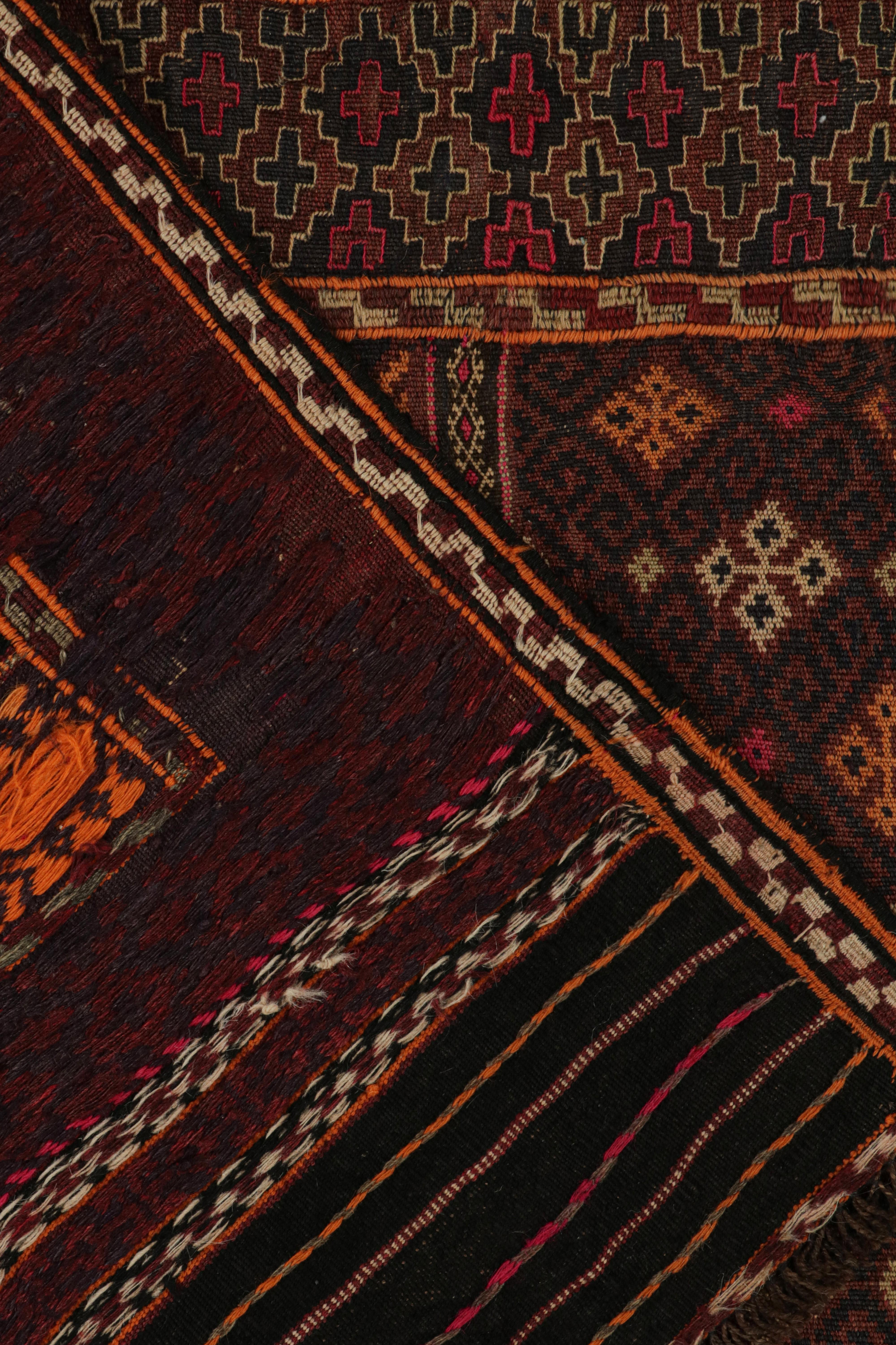 Wool Vintage Baluch Tribal Kilim in Brown, Red & Orange Patterns by Rug & Kilim For Sale