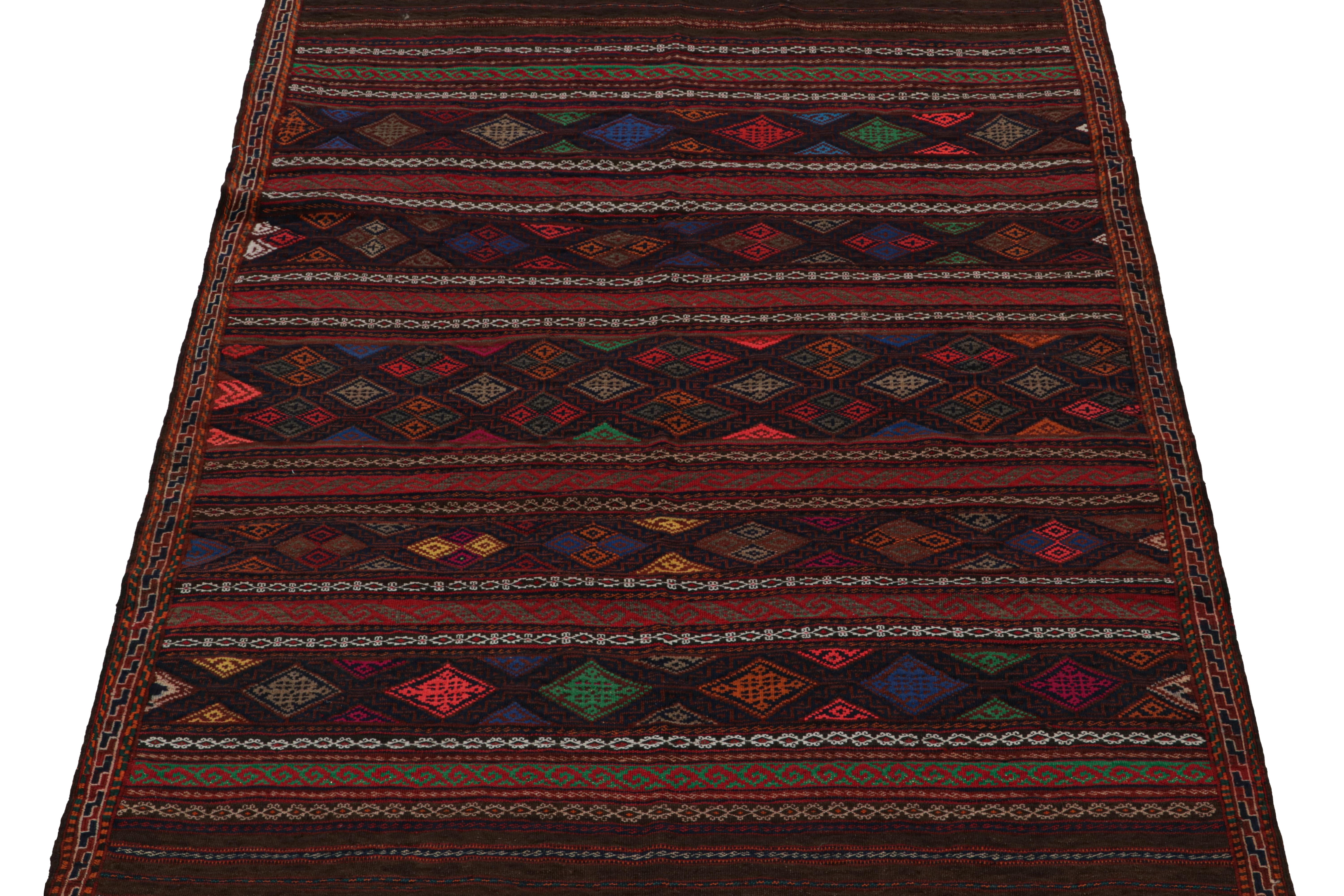 Afghan Vintage Baluch Tribal Kilim in Brown with Geometric Patterns by Rug & Kilim For Sale
