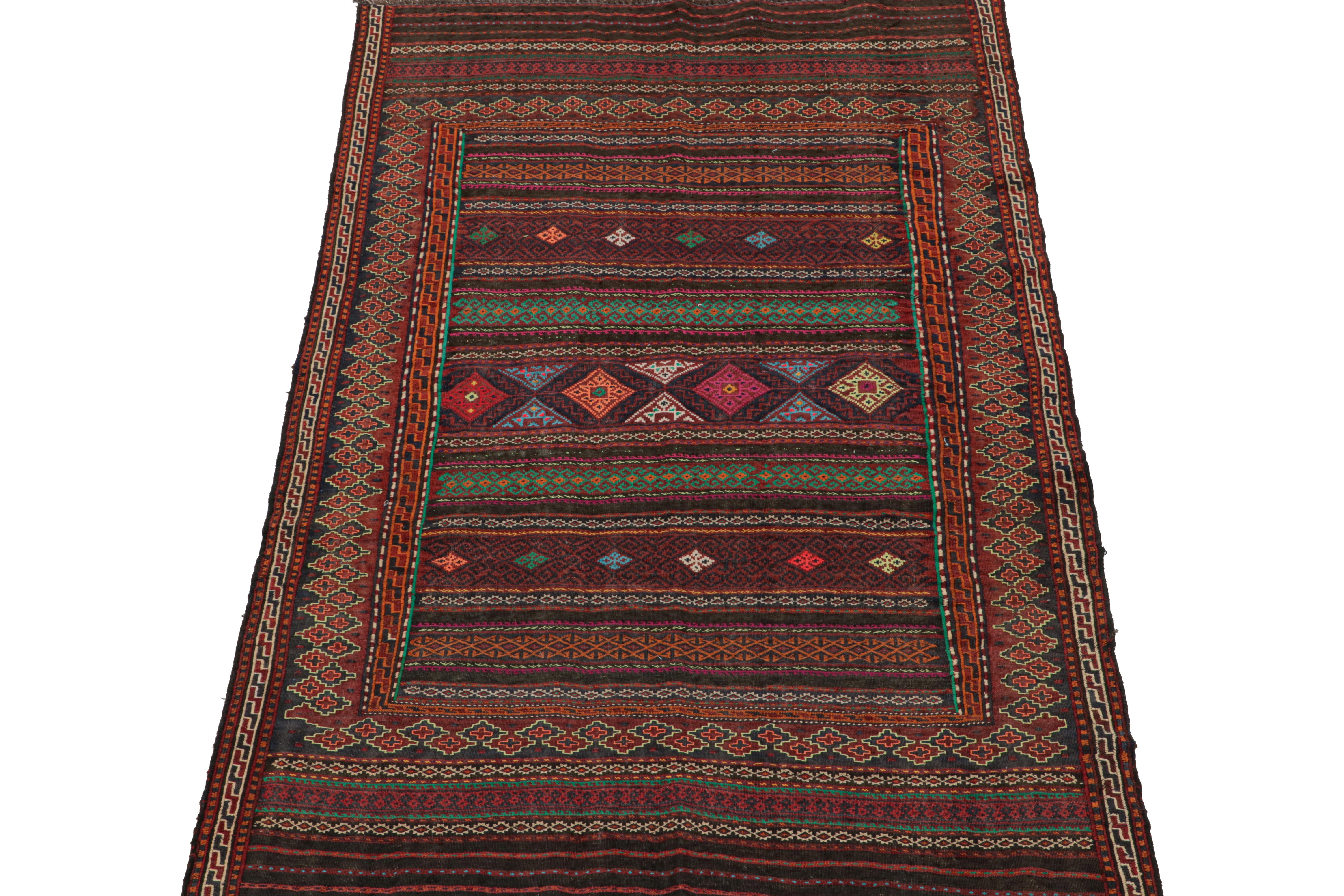 Afghan Vintage Baluch Tribal Kilim in Brown with Geometric Patterns, from Rug & Kilim For Sale