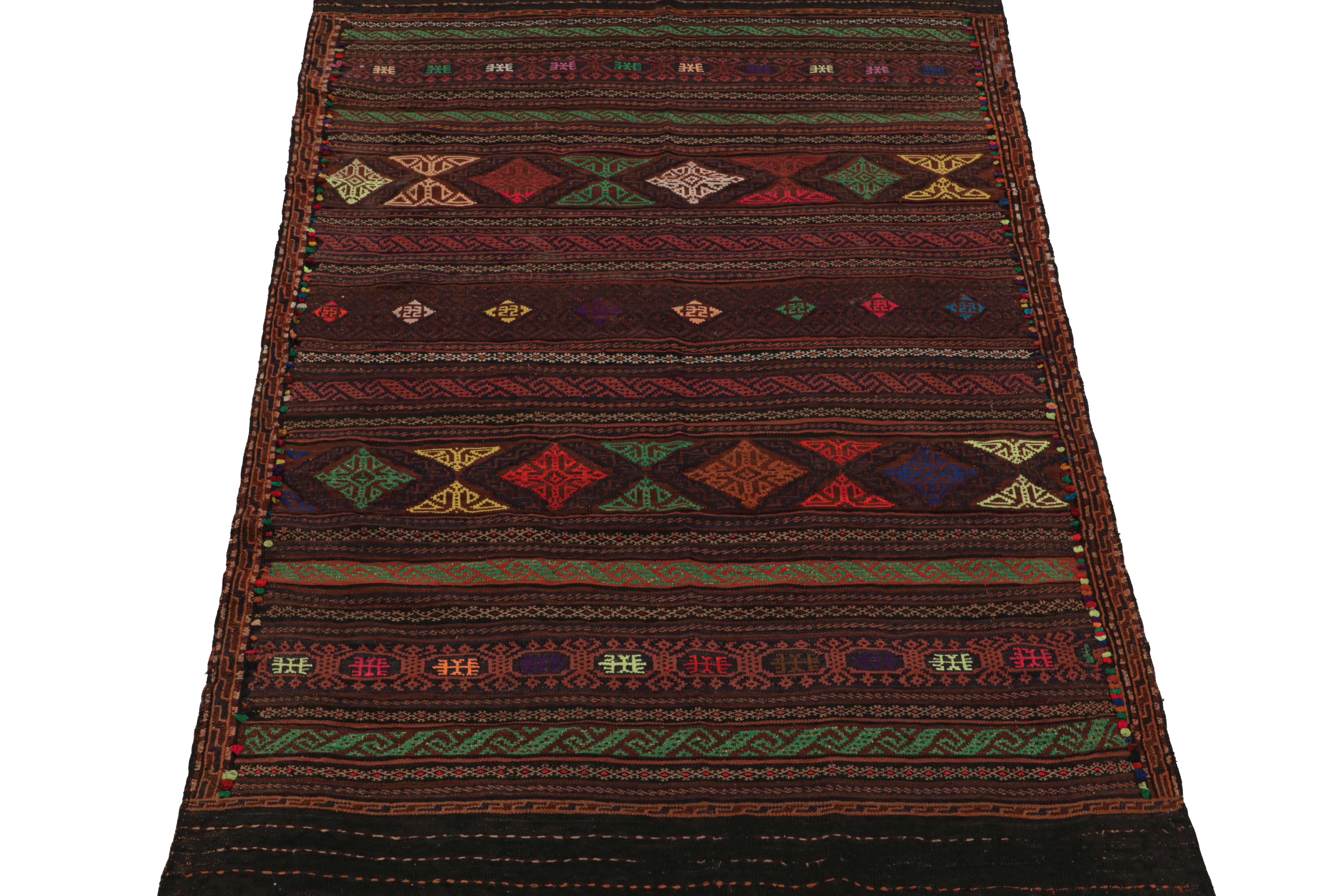 Afghan Vintage Baluch Tribal Kilim in Brown with Multicolor Patterns from Rug & Kilim For Sale