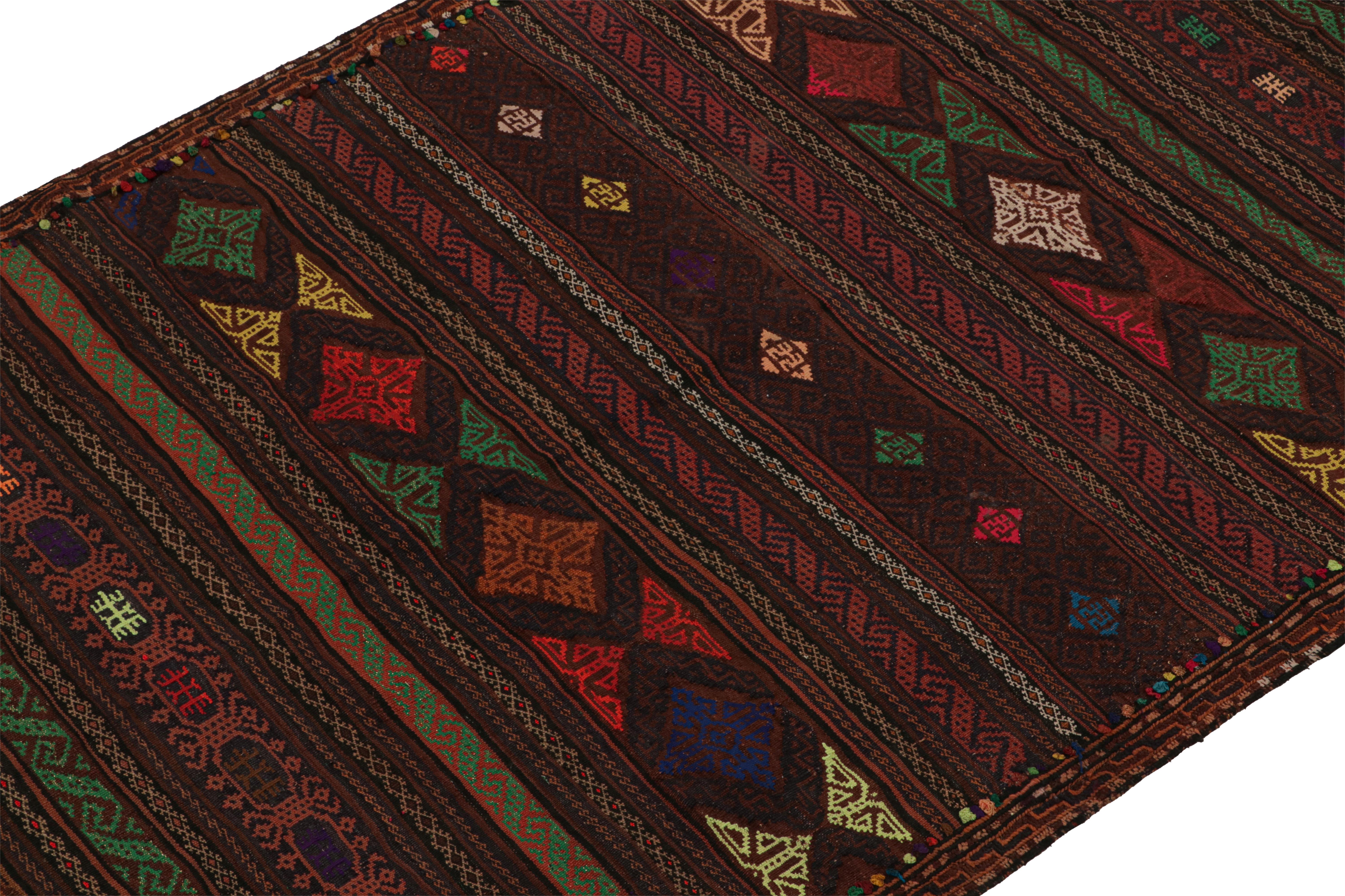 Hand-Woven Vintage Baluch Tribal Kilim in Brown with Multicolor Patterns from Rug & Kilim For Sale